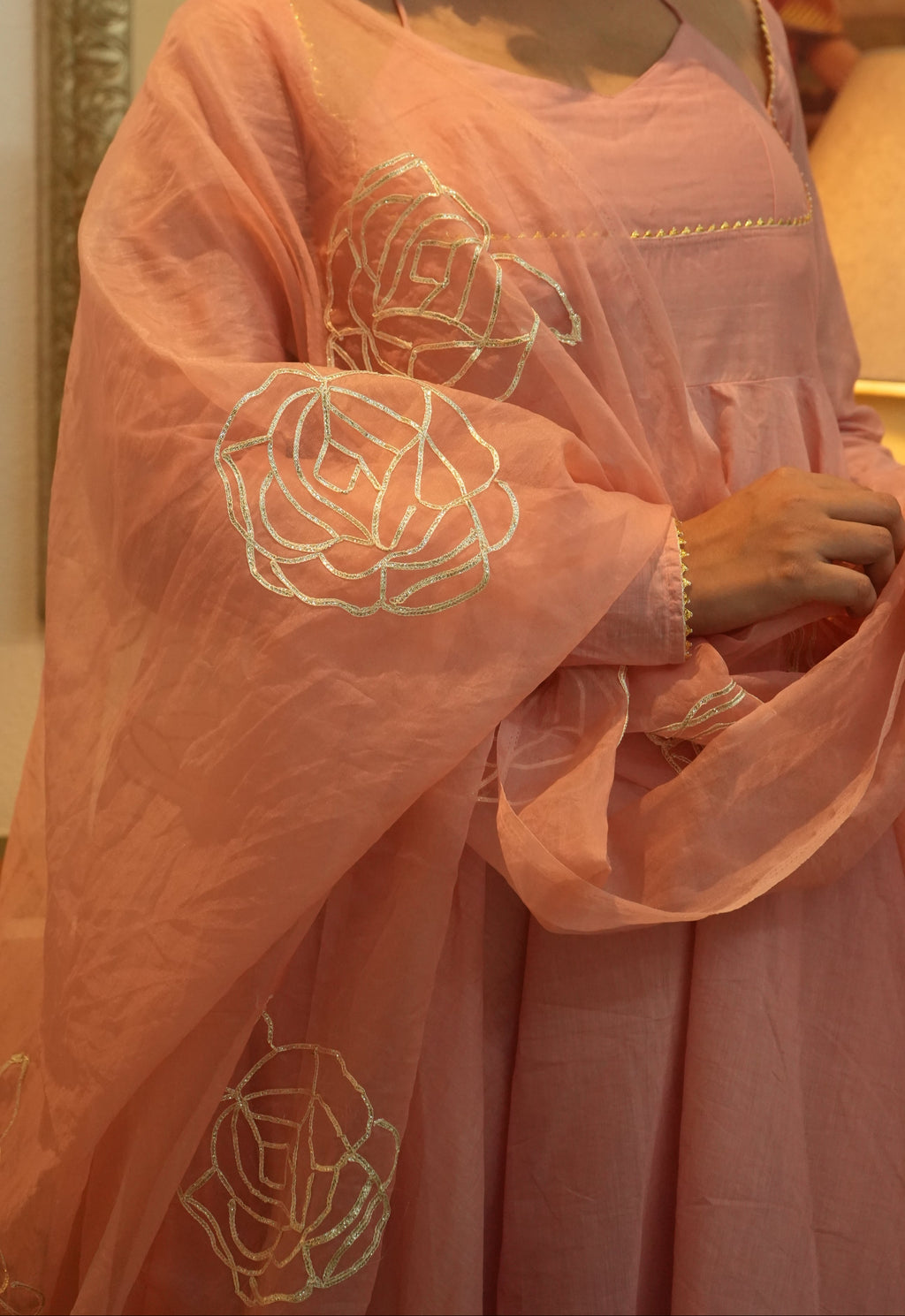 NOORANI Light Pink Mul Chanderi Kanchli Style Kurta Set