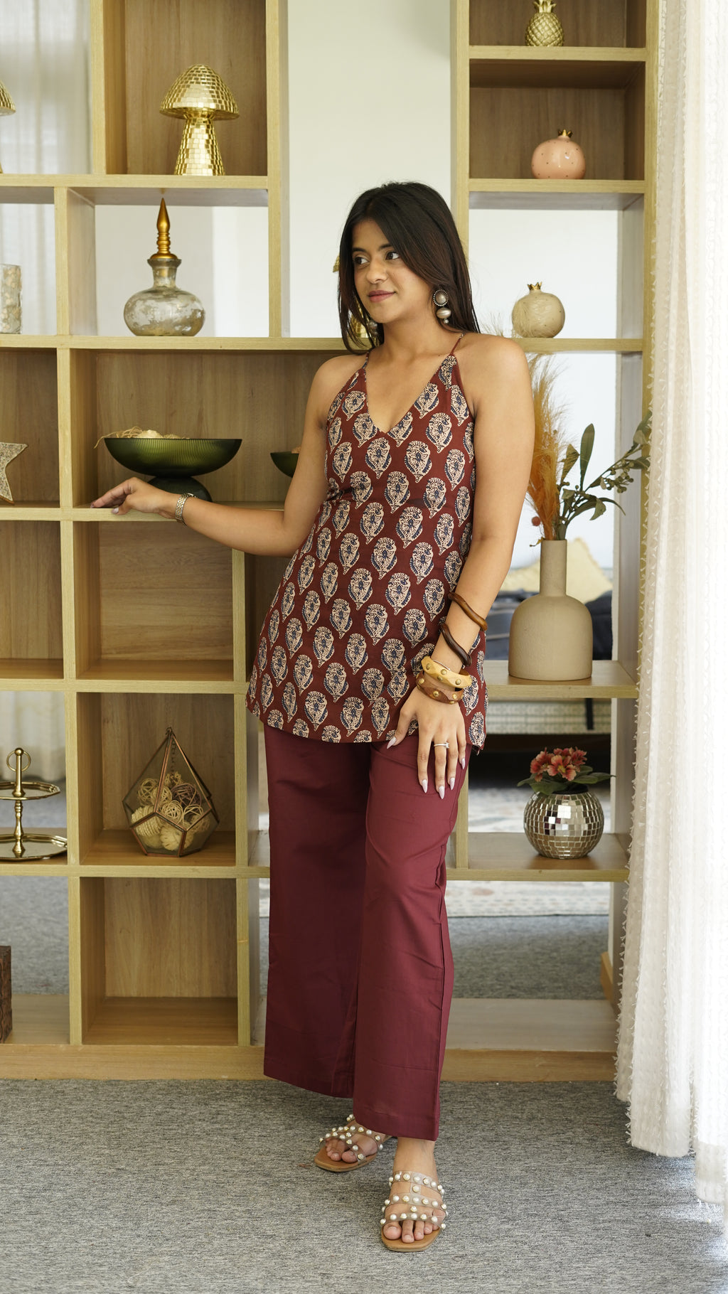 PUSHKARIQ Brown Block-print Co-ord Set