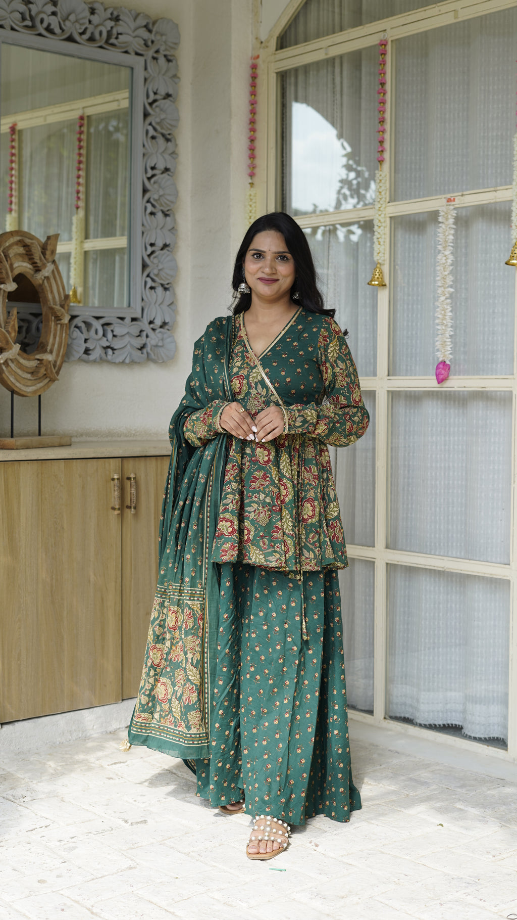 PAHELI Bottle Green Angrakha Set