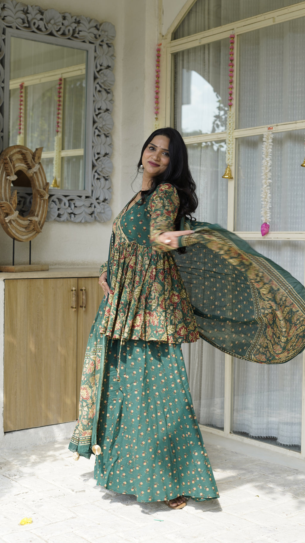 PAHELI Bottle Green Angrakha Set