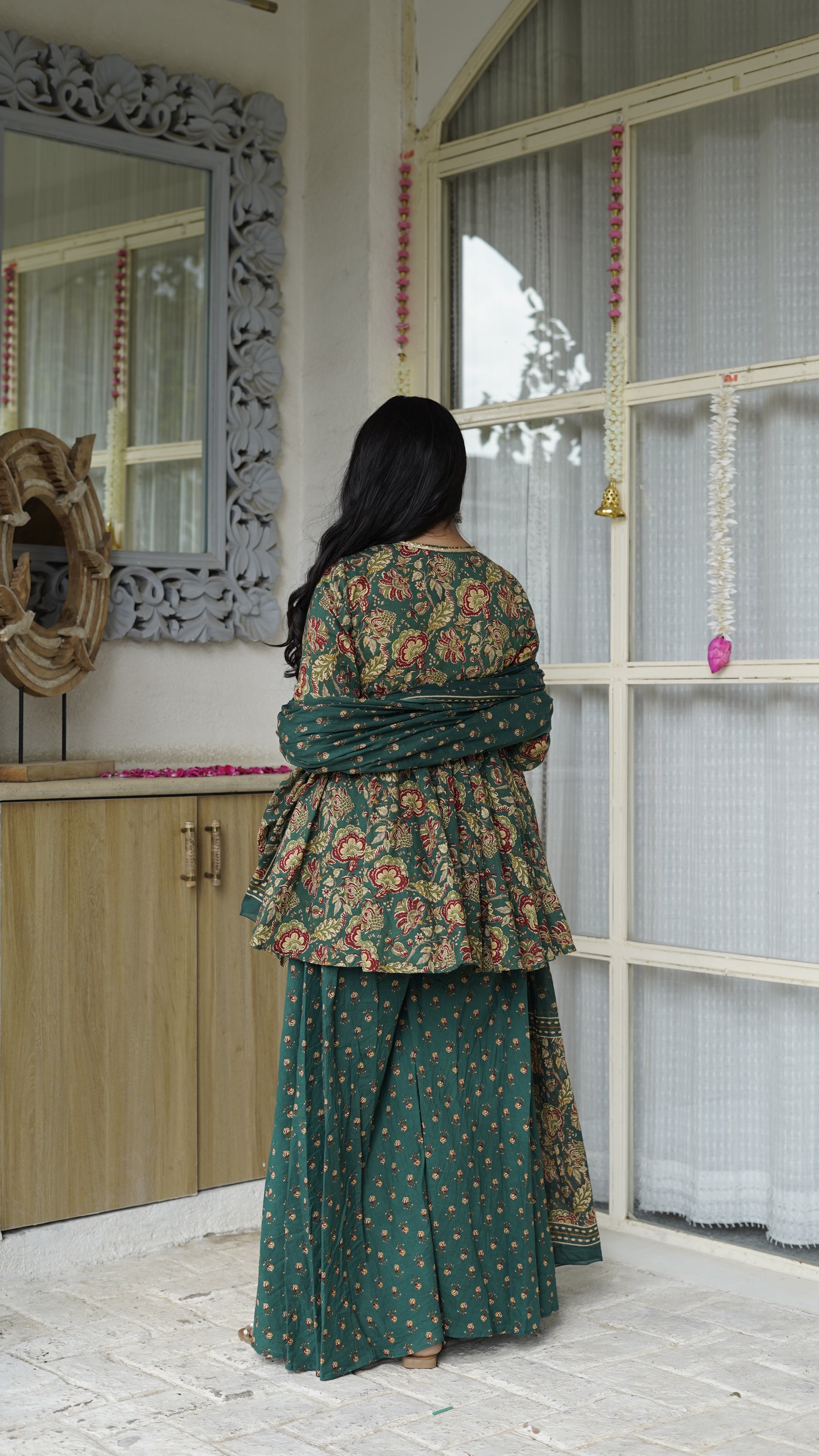 PAHELI Bottle Green Angrakha Set