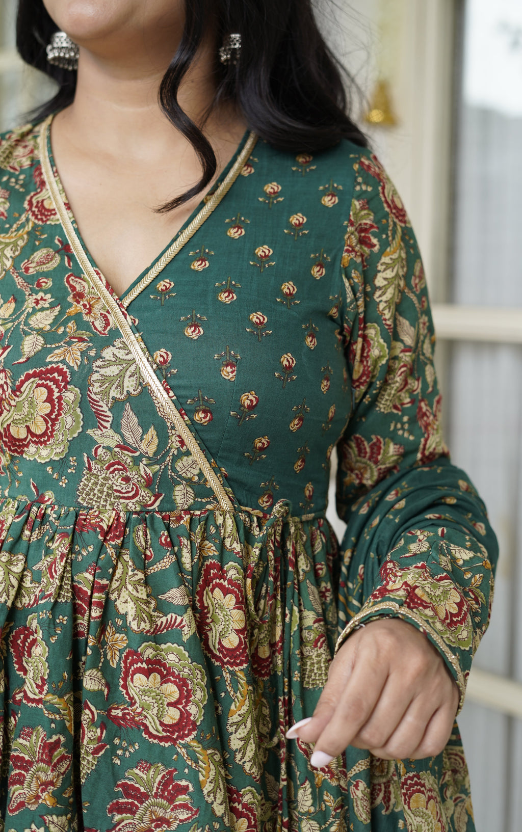 PAHELI Bottle Green Angrakha Set