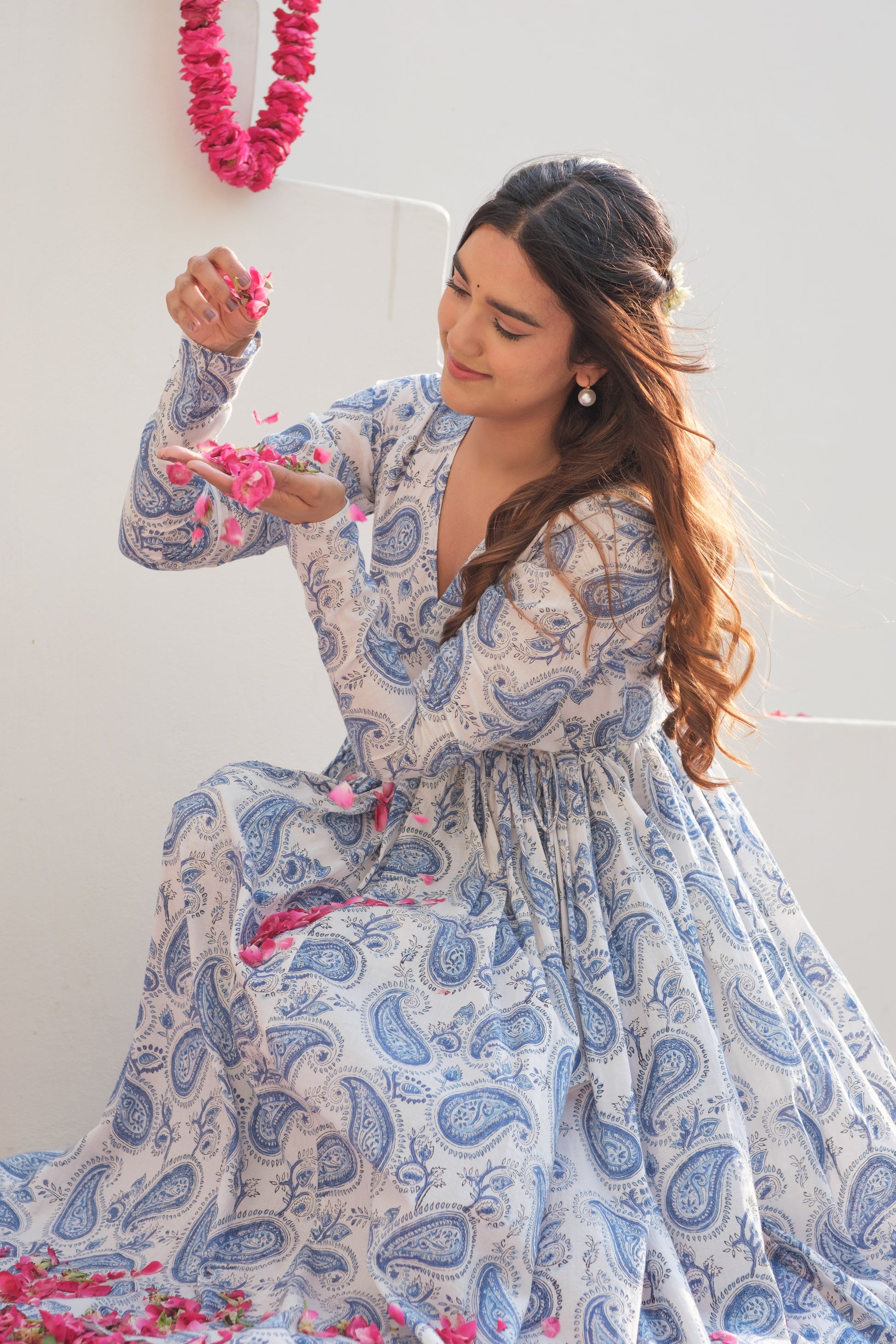 JHAROKHA Blue-White Angarakha Kurta Set