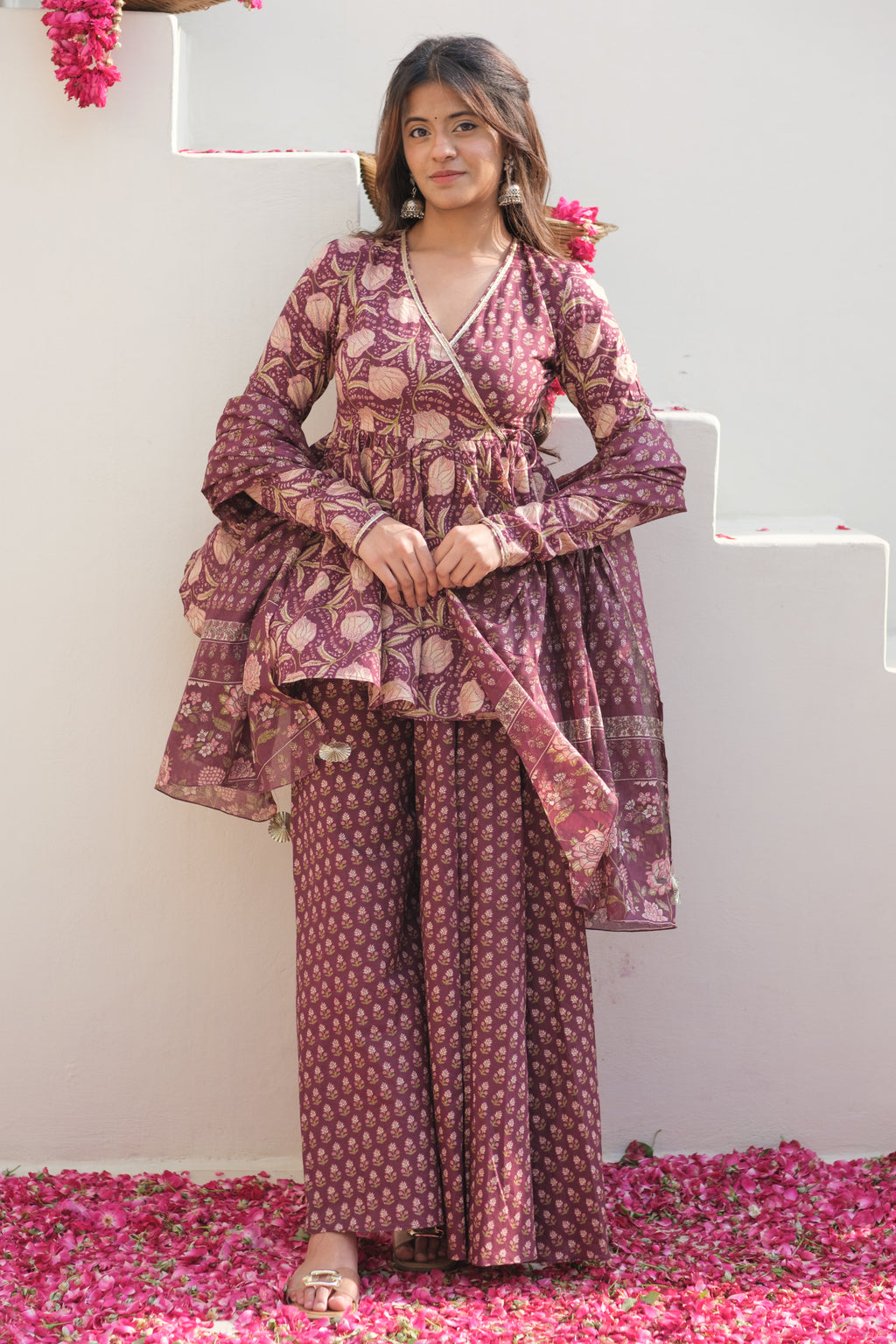 PAHELI Dark Mauve Angrakha Set