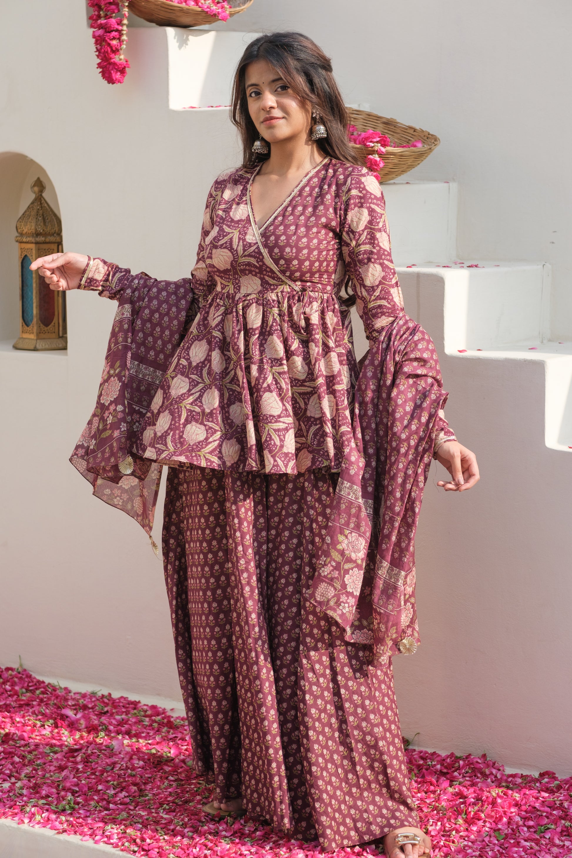 PAHELI Dark Mauve Angrakha Set