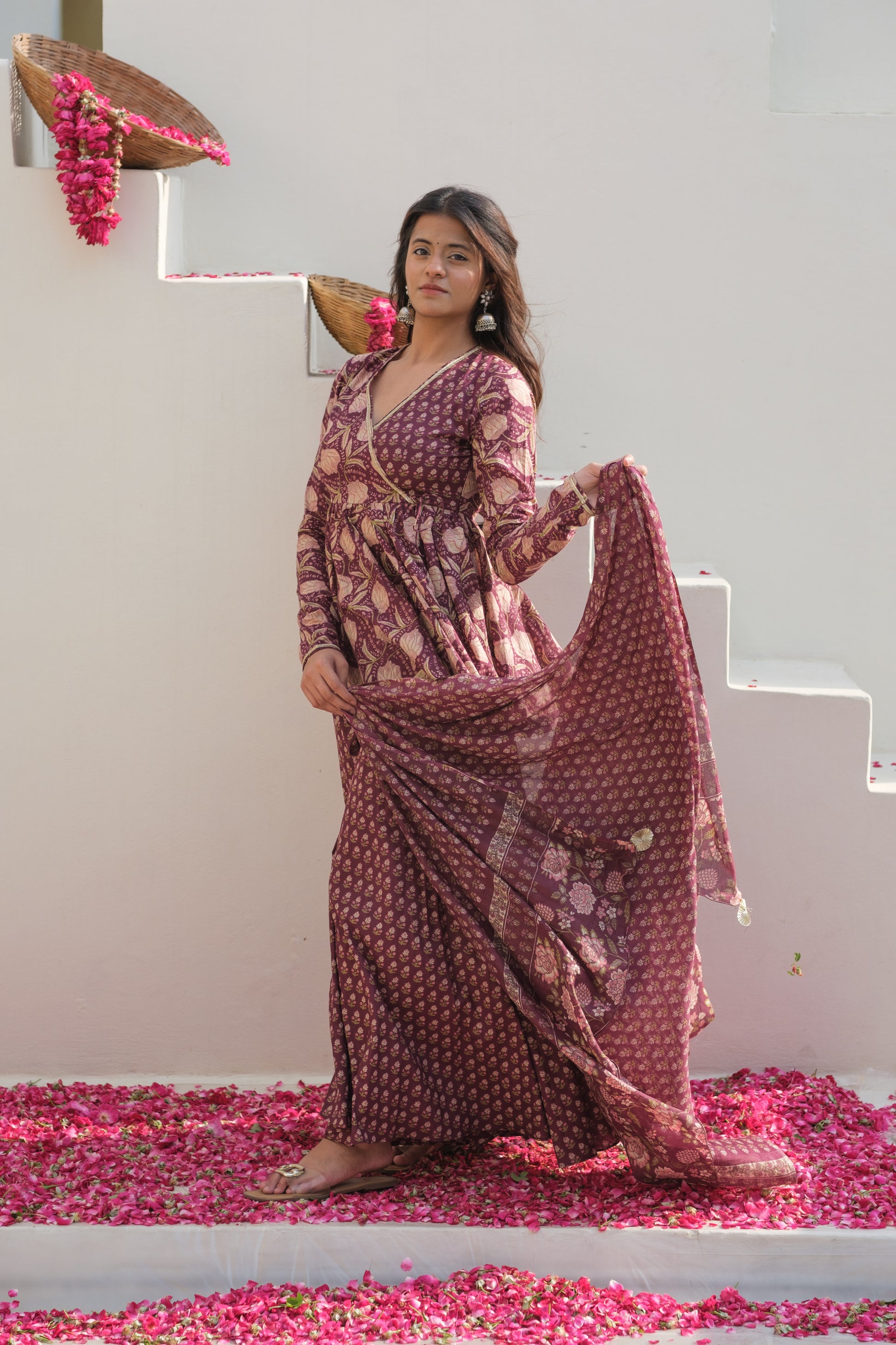 PAHELI Dark Mauve Angrakha Set