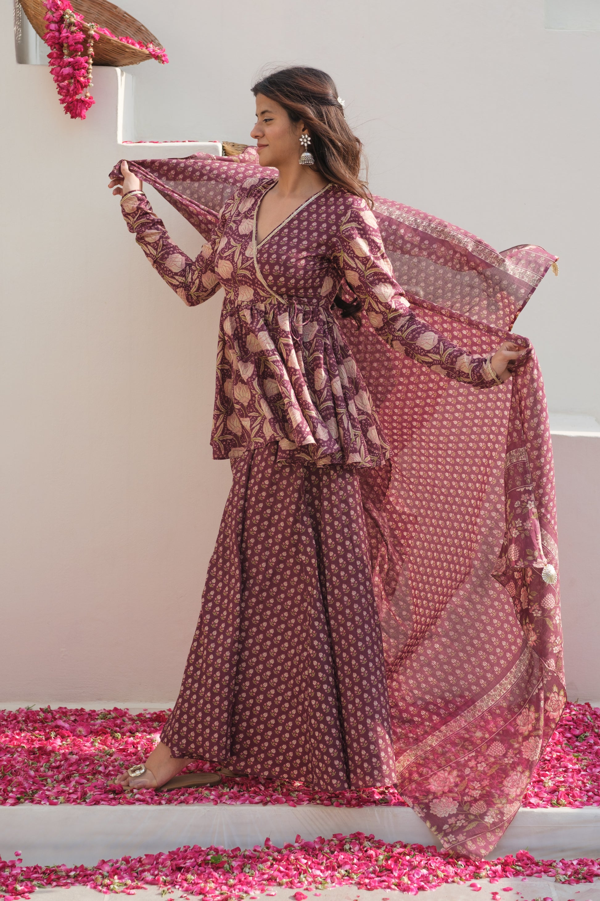PAHELI Dark Mauve Angrakha Set