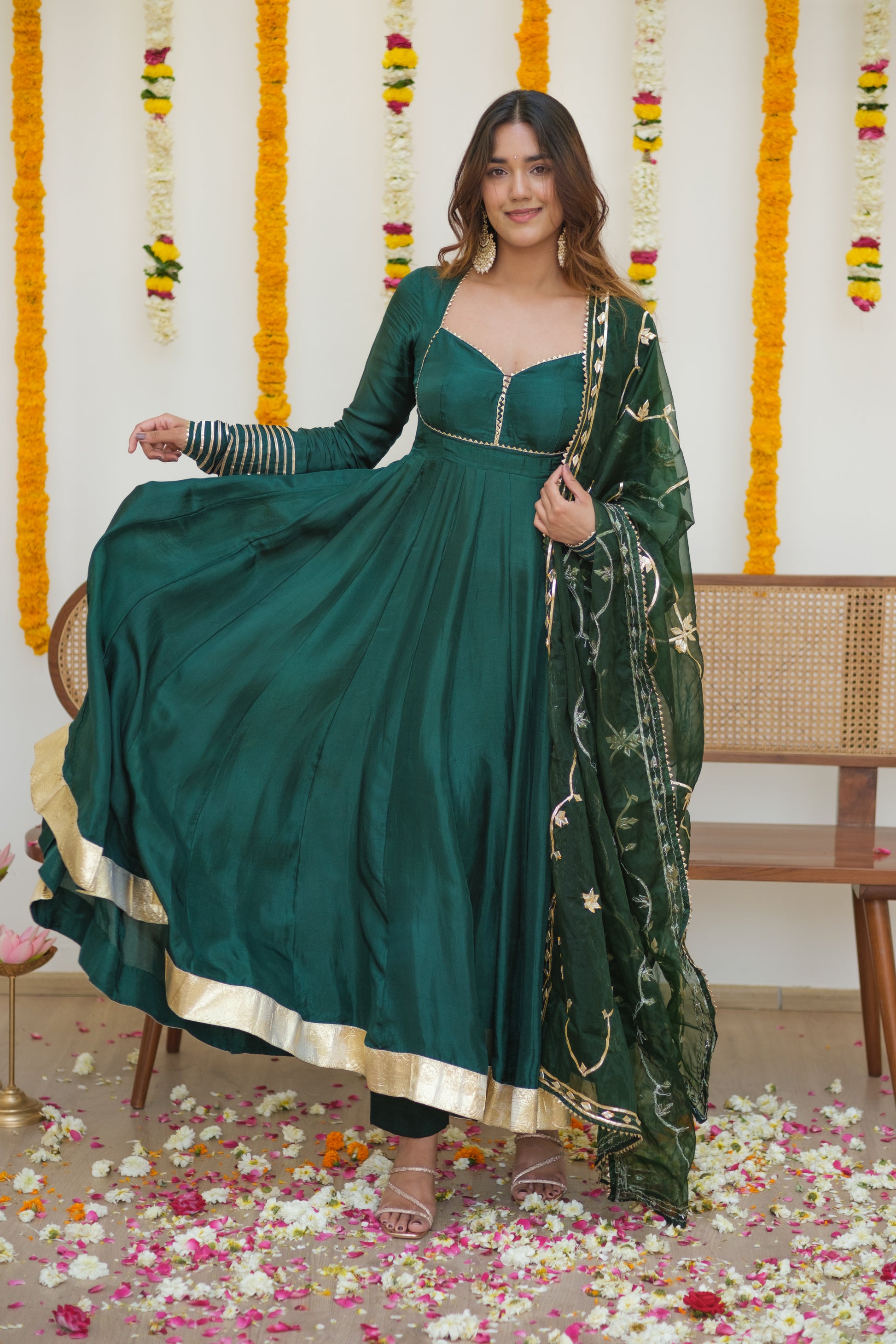 JODHAANI Green Silk Anarkali Set