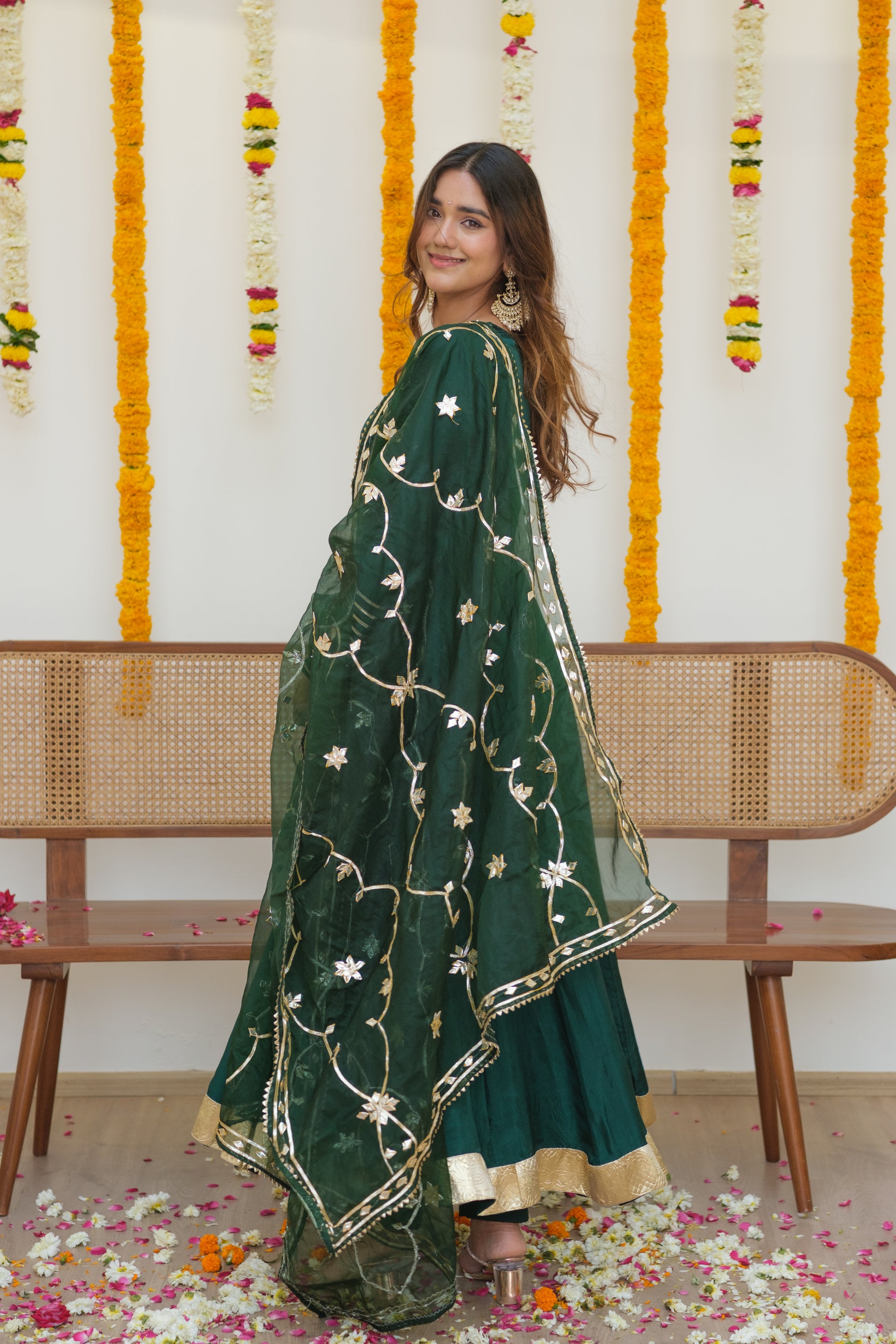 JODHAANI Green Silk Anarkali Set