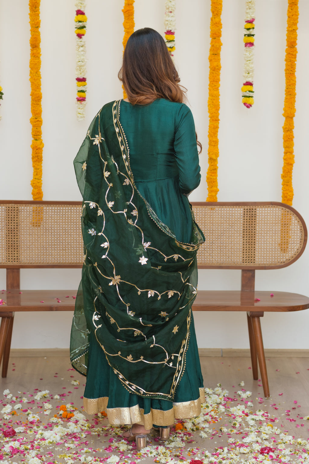 JODHAANI Green Silk Anarkali Set