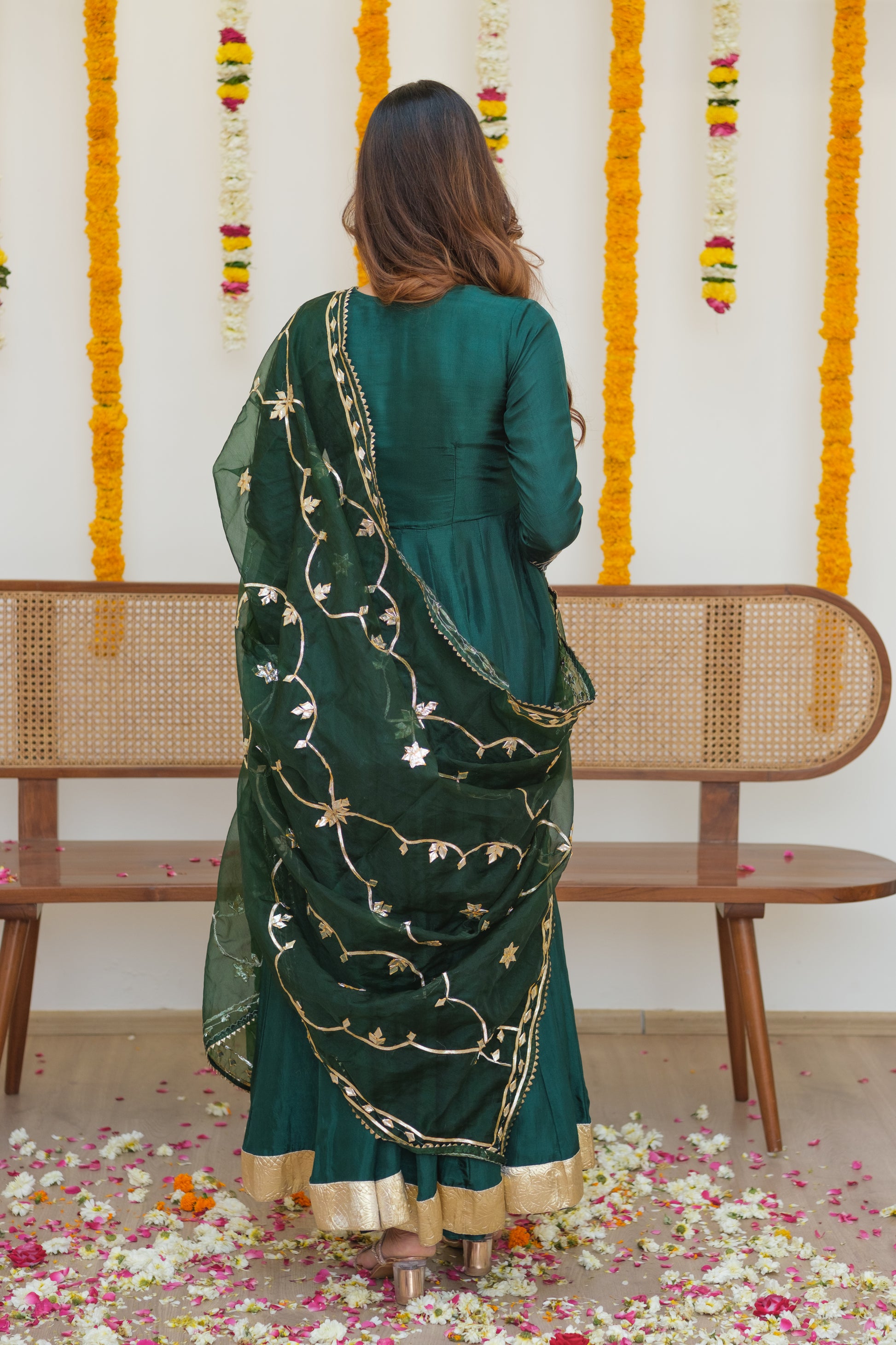 JODHAANI Green Silk Anarkali Set