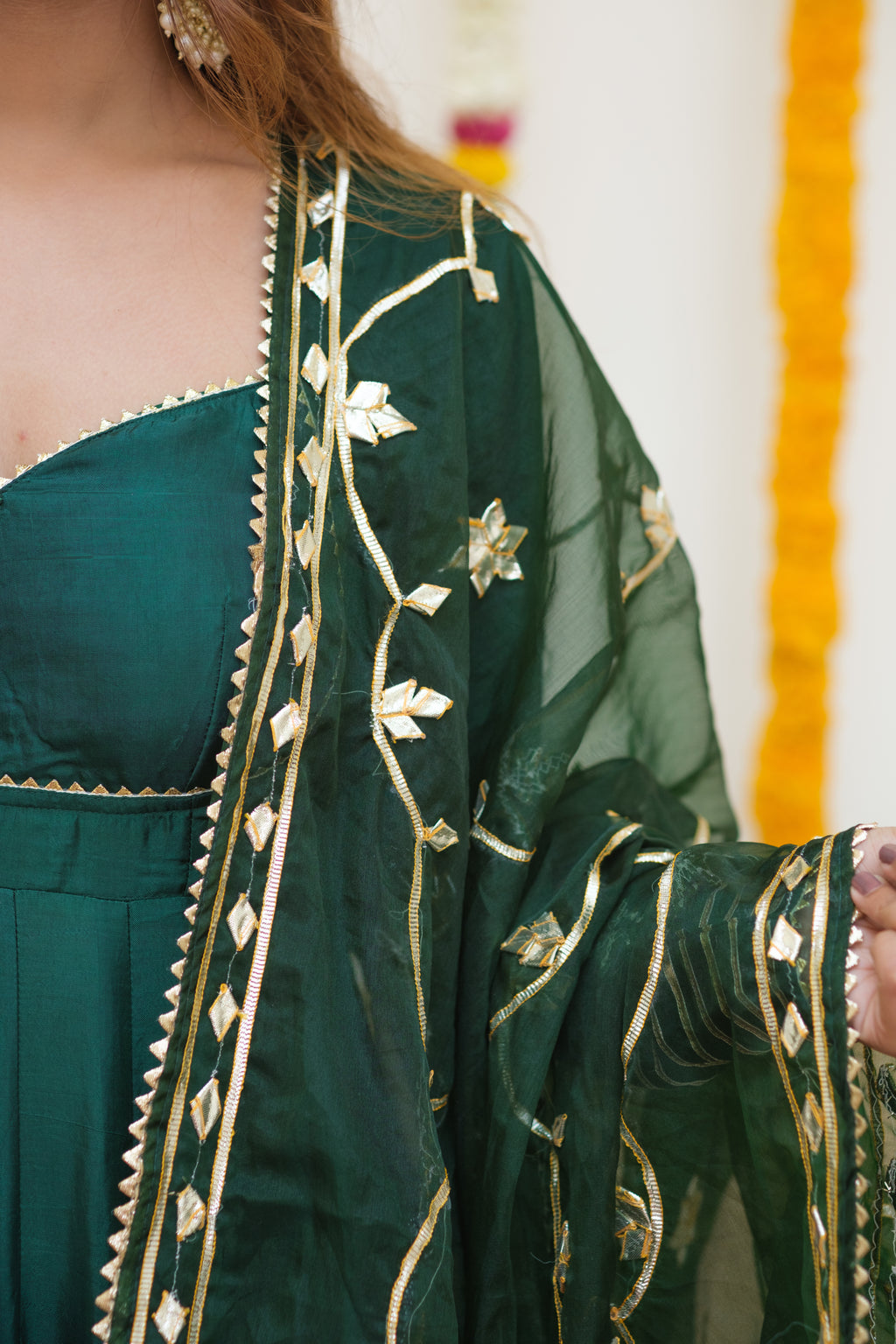 JODHAANI Green Silk Anarkali Set