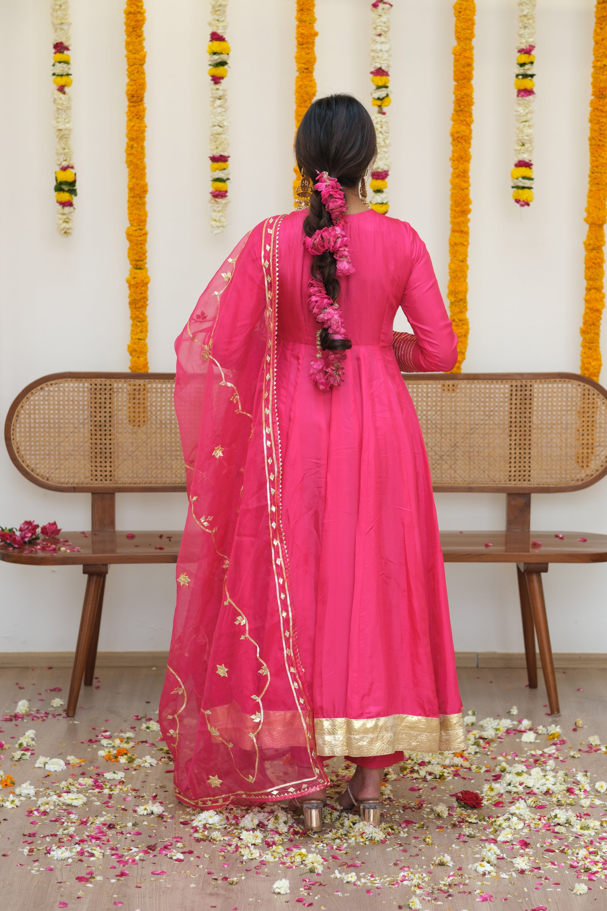 JODHAANI Rani Pink Silk Anarkali Set