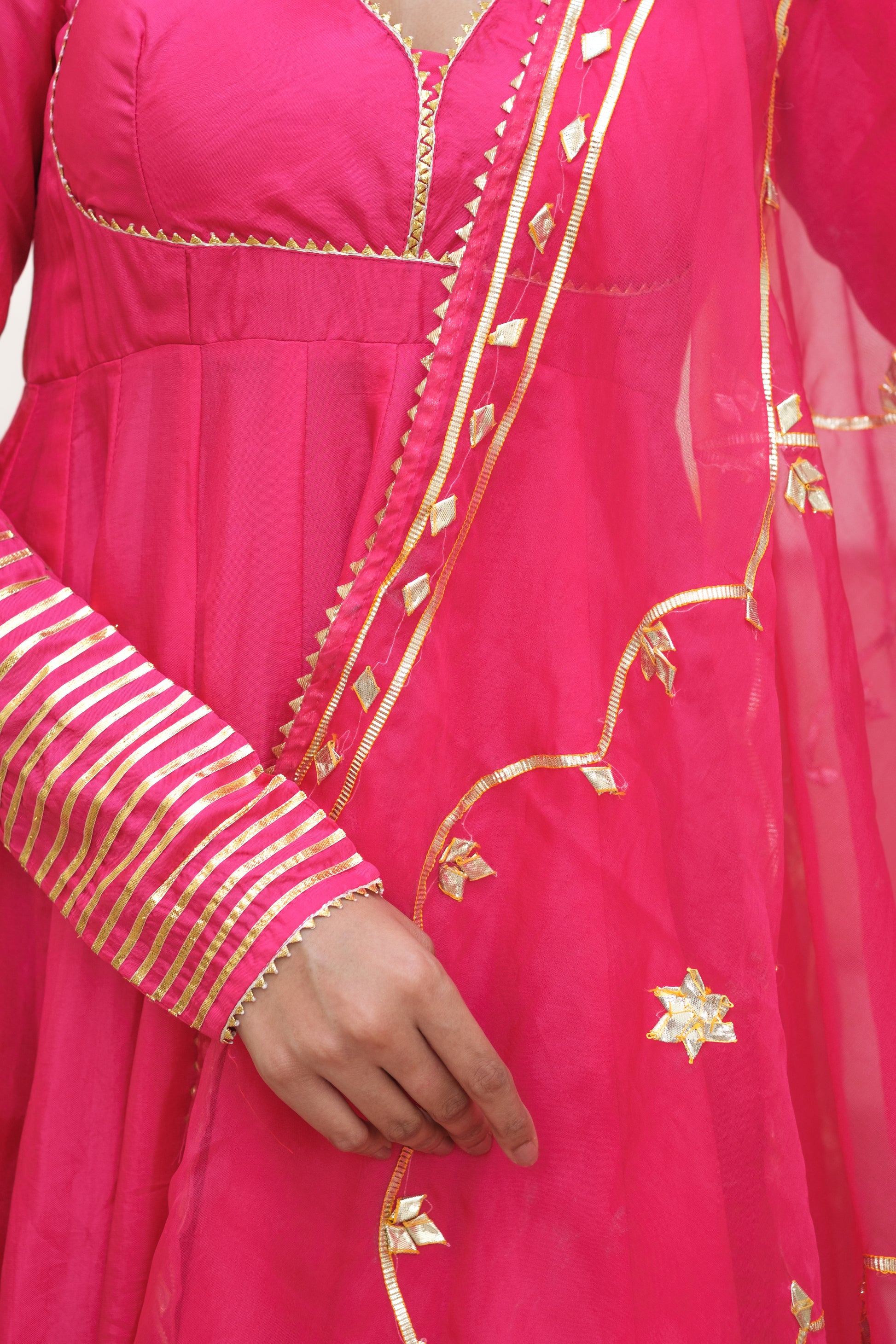 JODHAANI Rani Pink Silk Anarkali Set