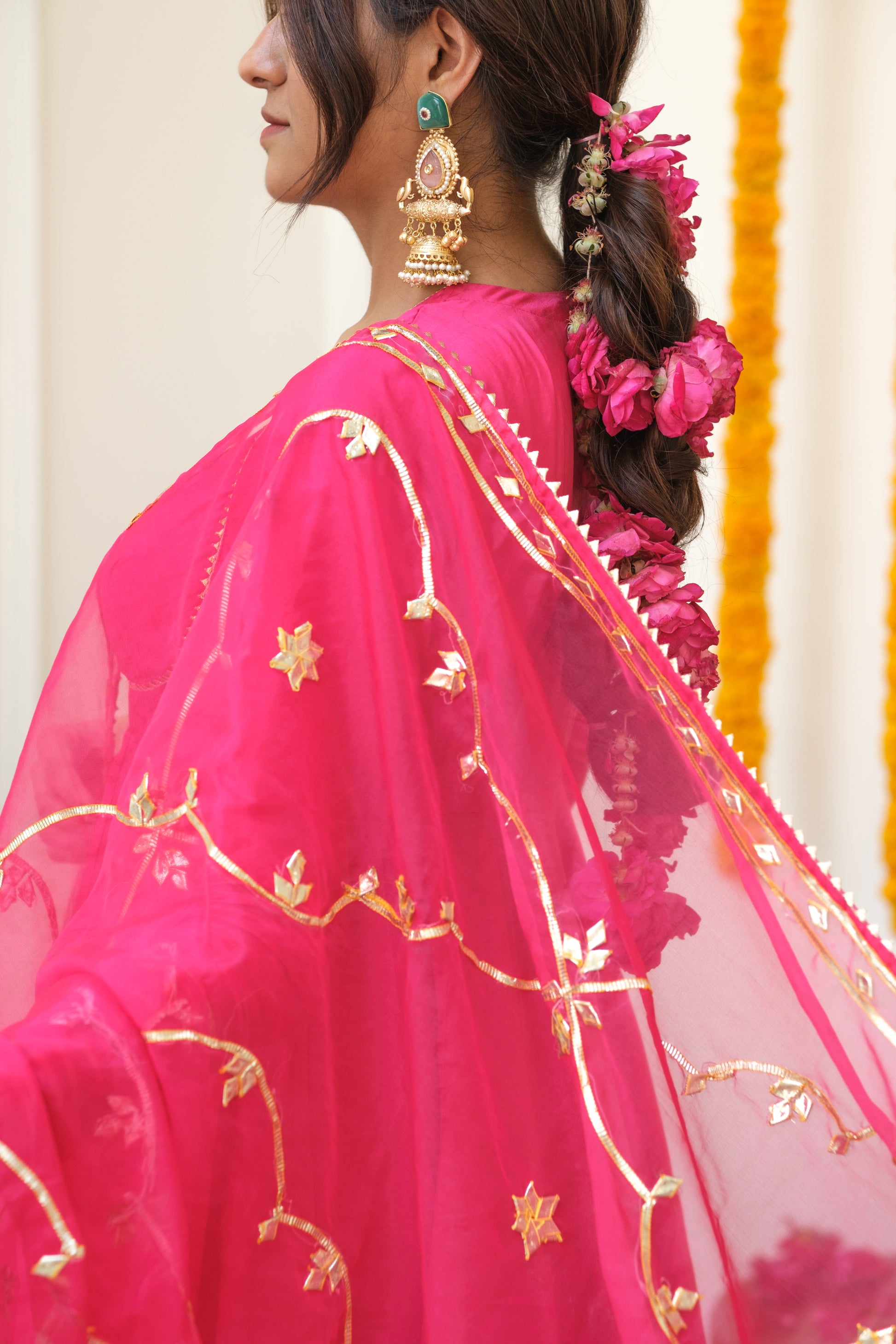 JODHAANI Rani Pink Silk Anarkali Set