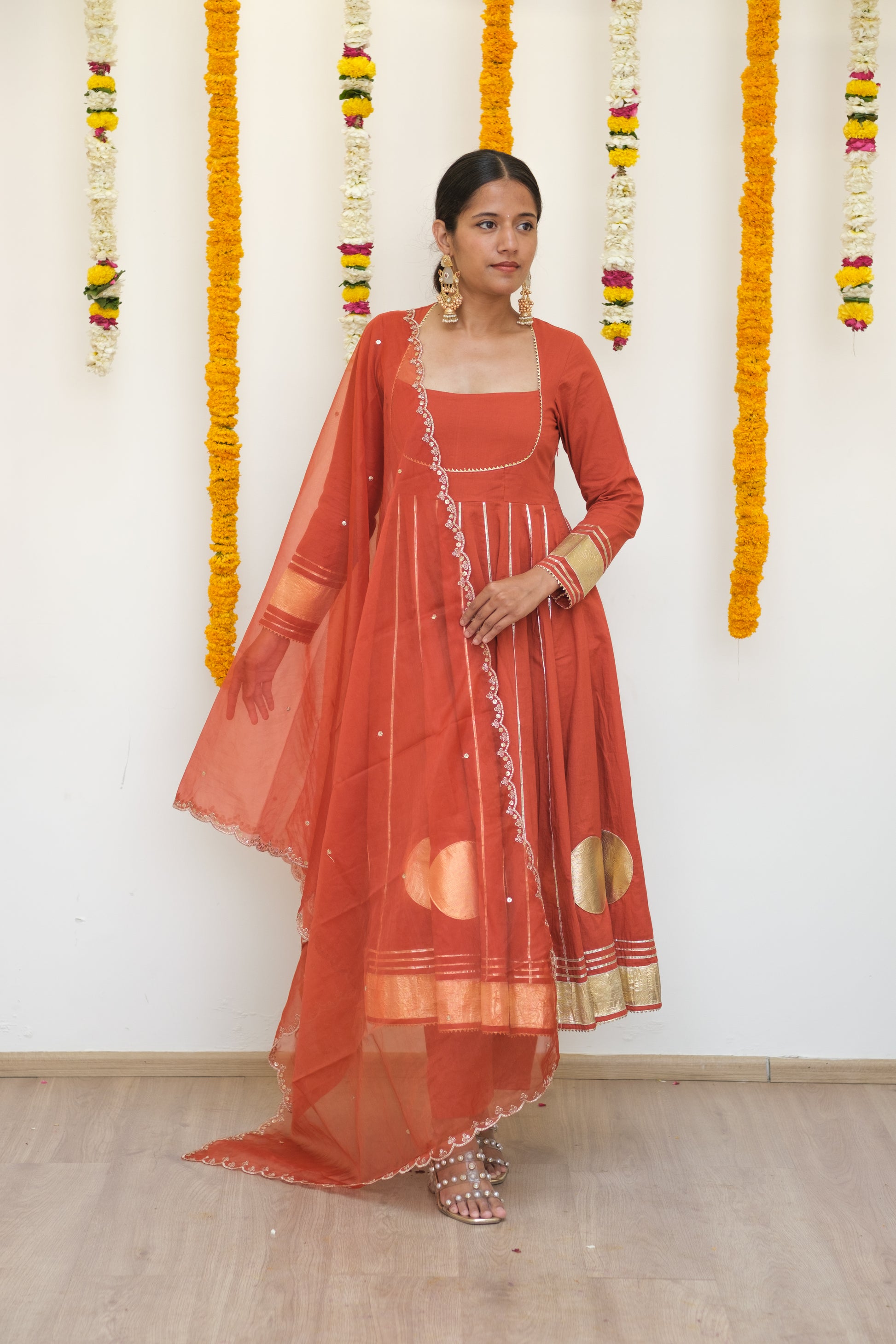 GHOOMAR Rusty Orange Anarkali Set