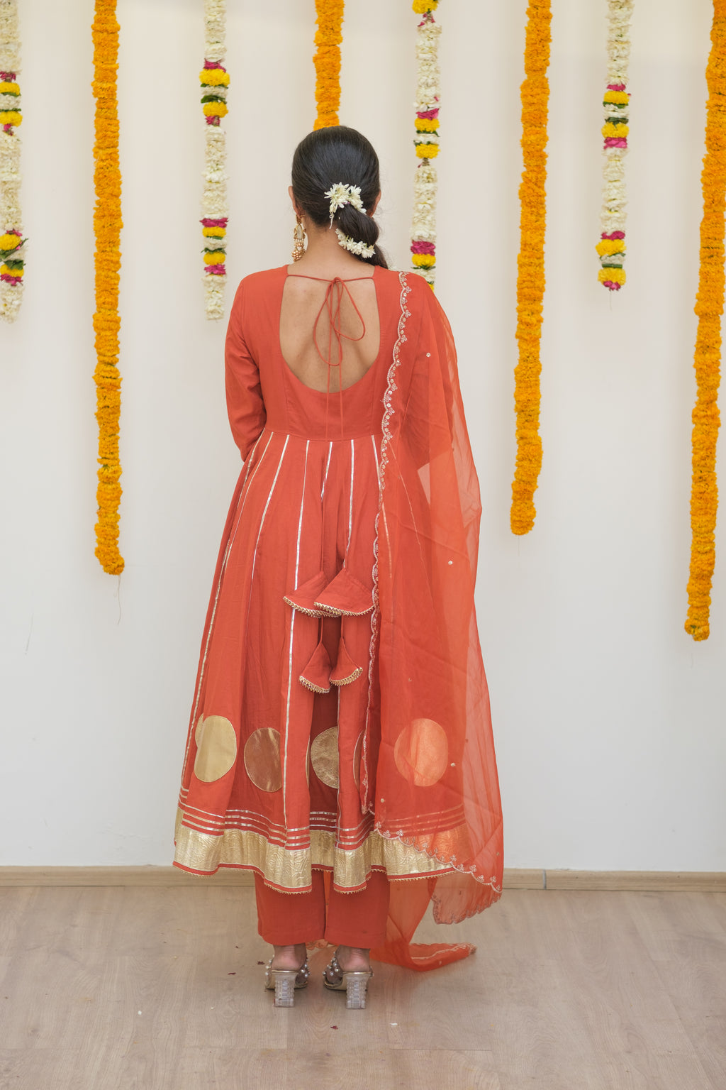 GHOOMAR Rusty Orange Anarkali Set