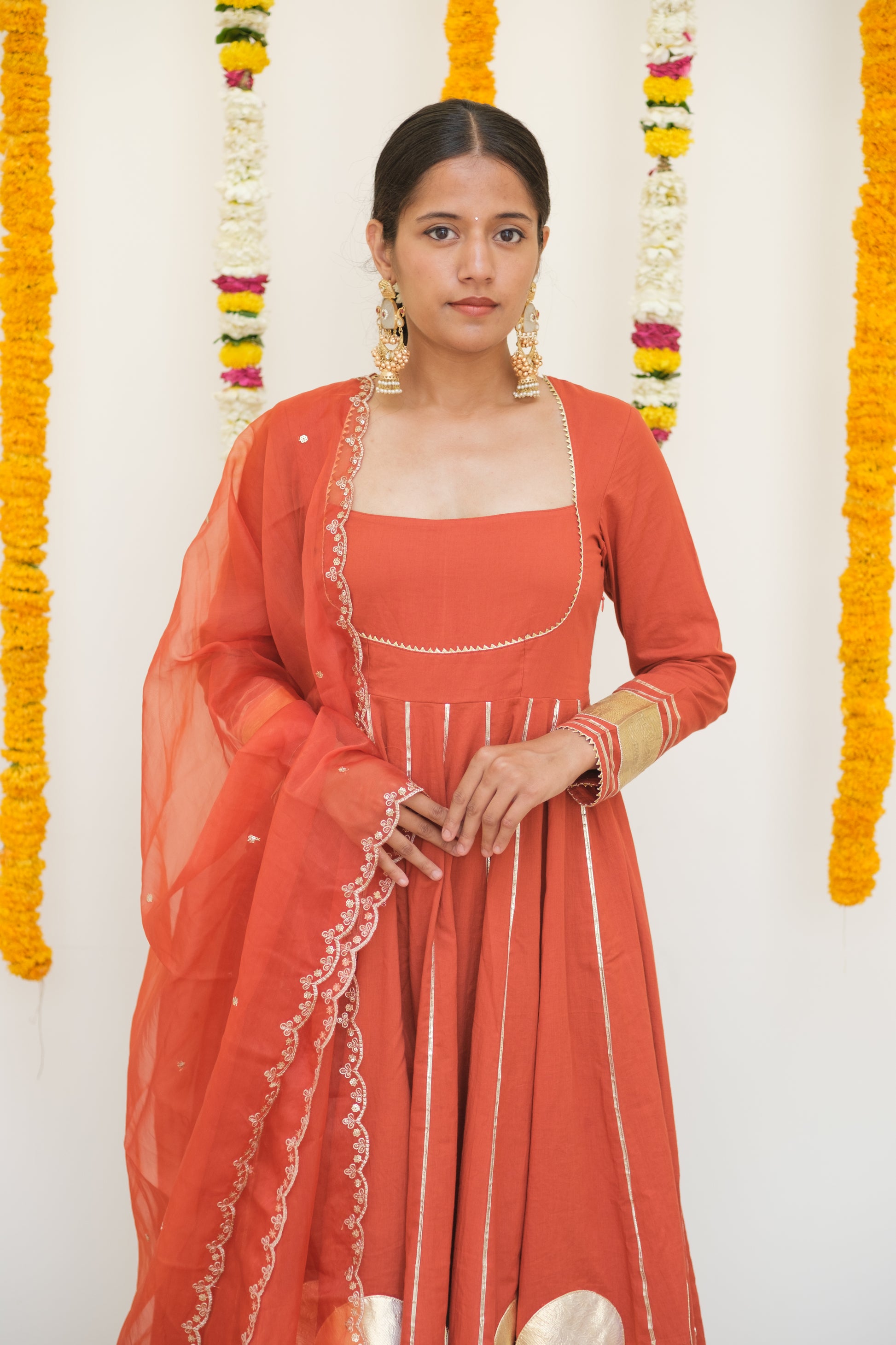 GHOOMAR Rusty Orange Anarkali Set