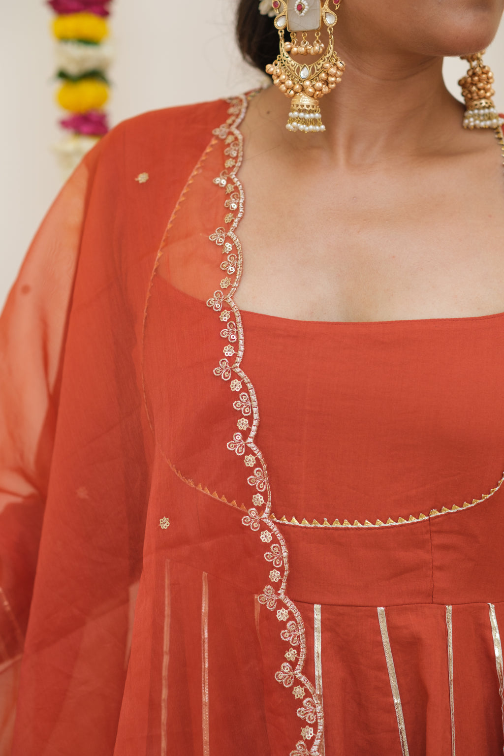 GHOOMAR Rusty Orange Anarkali Set