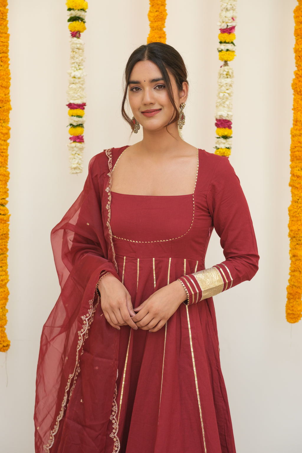 GHOOMAR Royal Maroon Anarkali Set