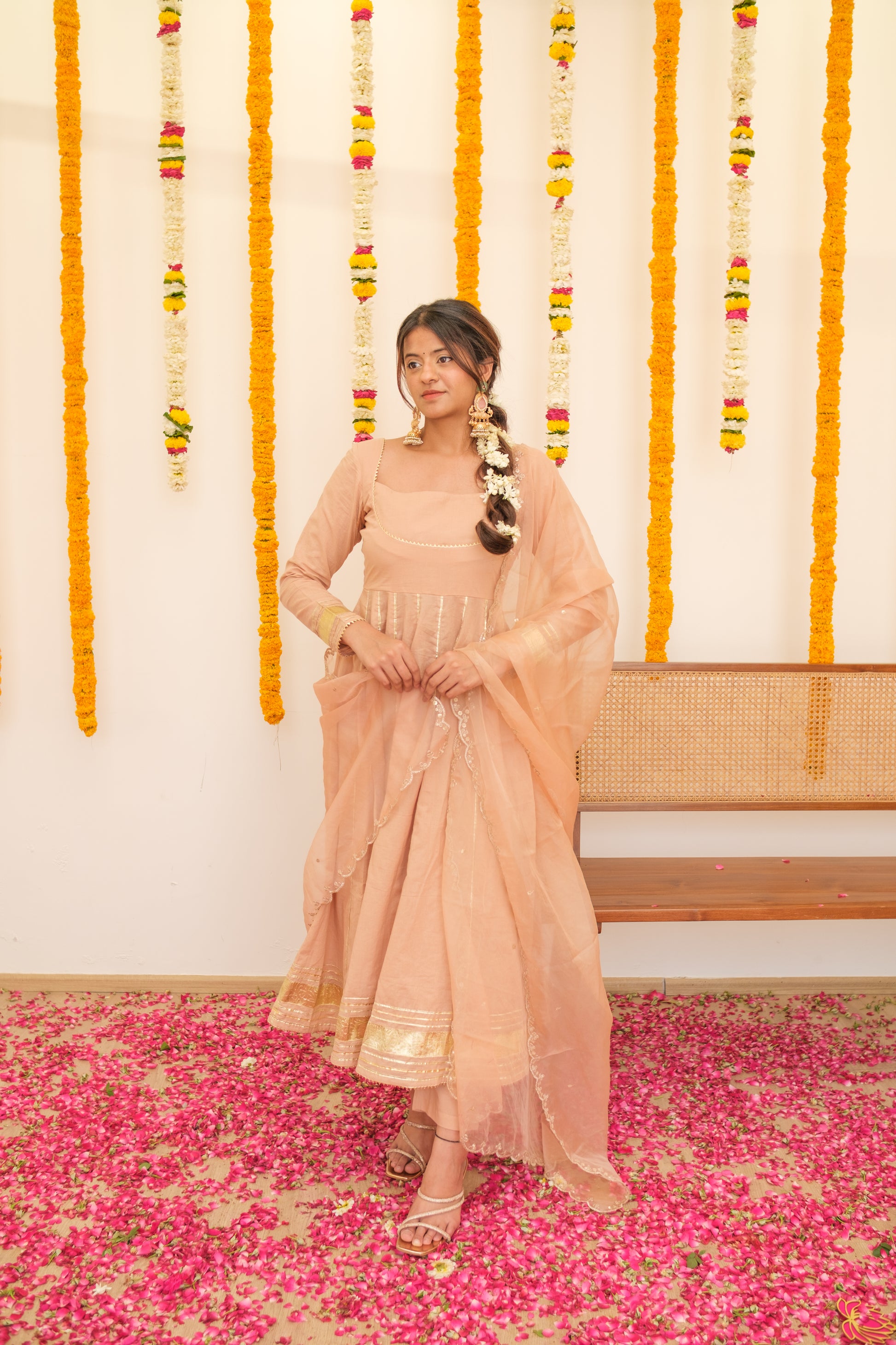 GHOOMAR Jaipuri Pink Anarkali Set