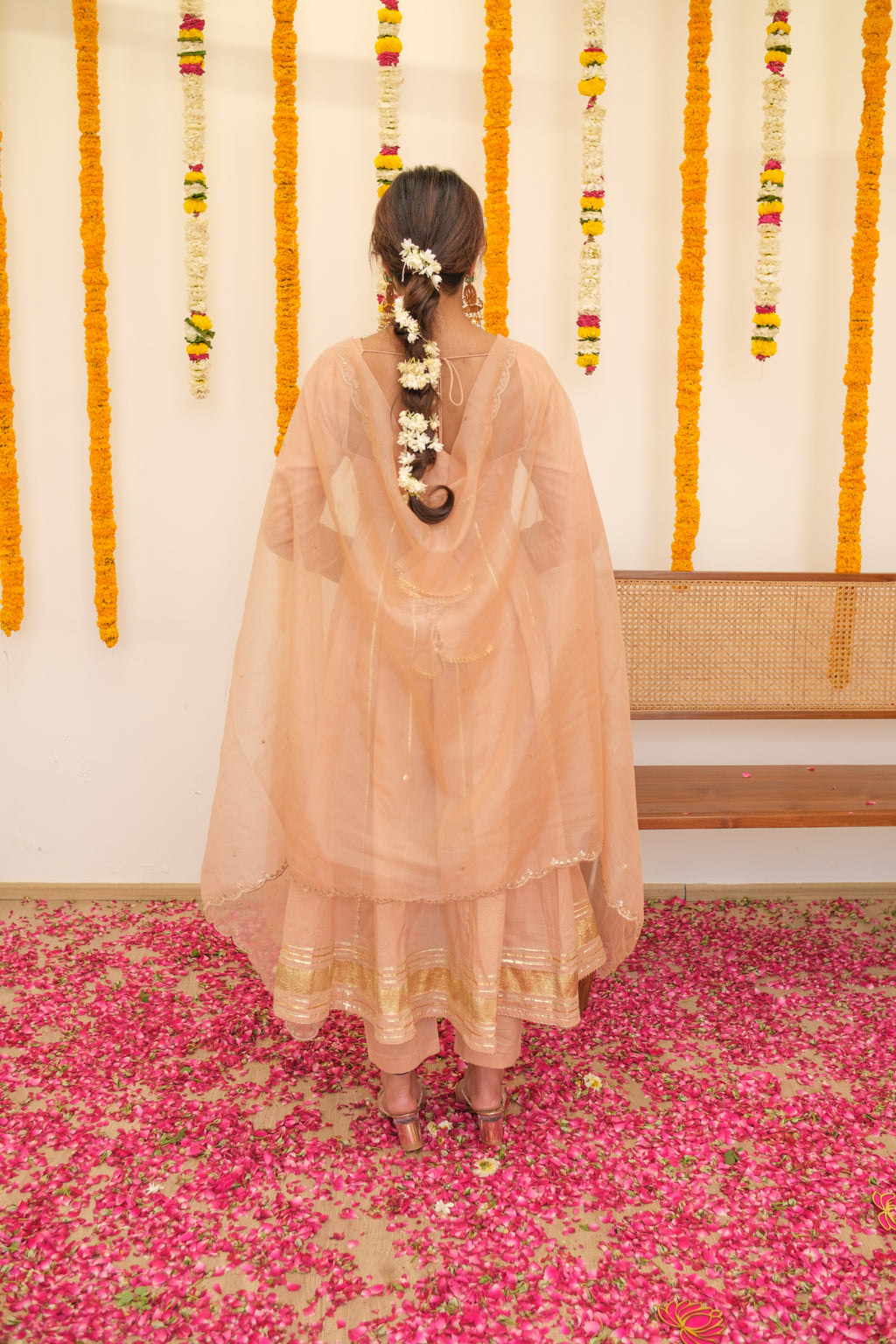 GHOOMAR Jaipuri Pink Anarkali Set