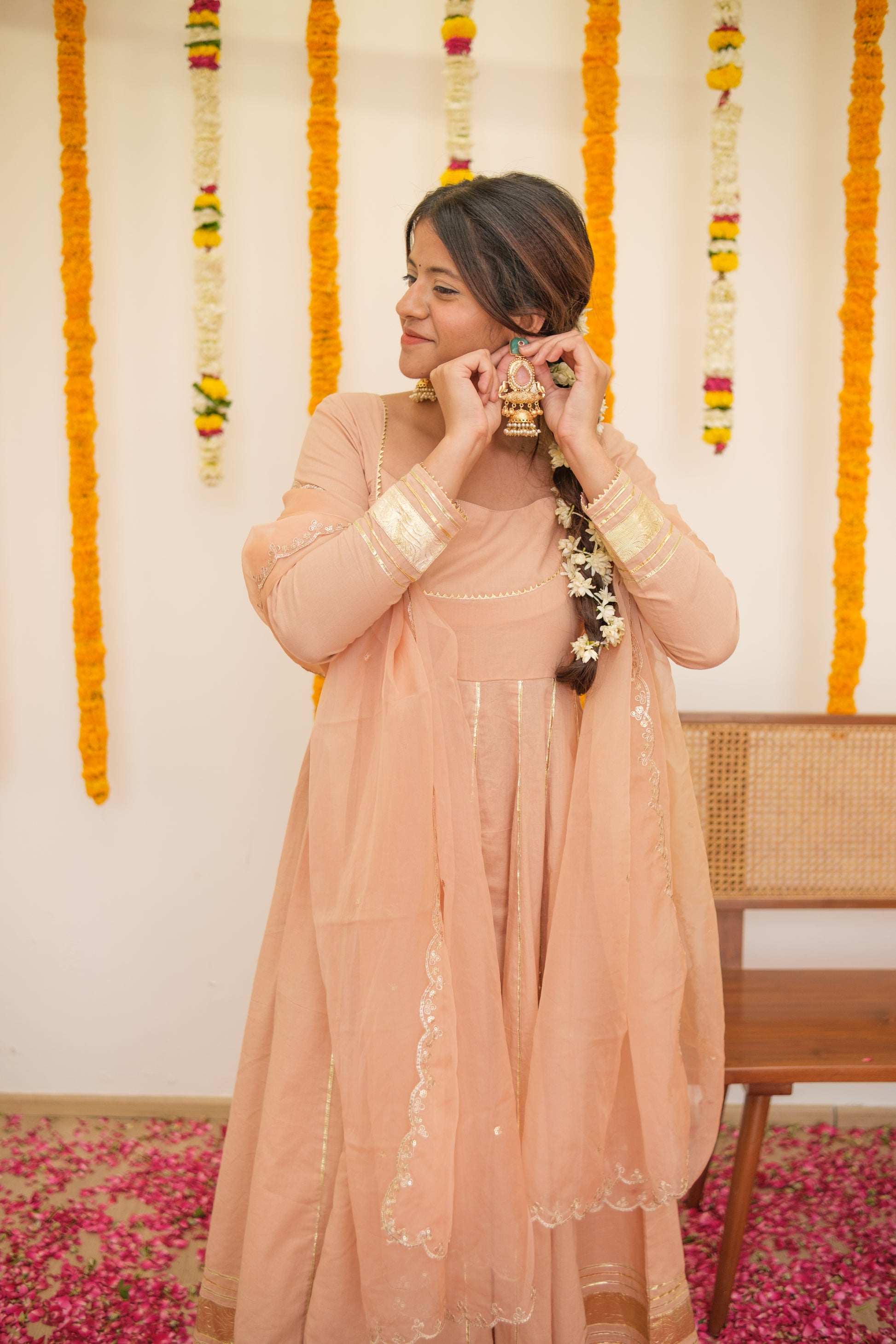 GHOOMAR Jaipuri Pink Anarkali Set