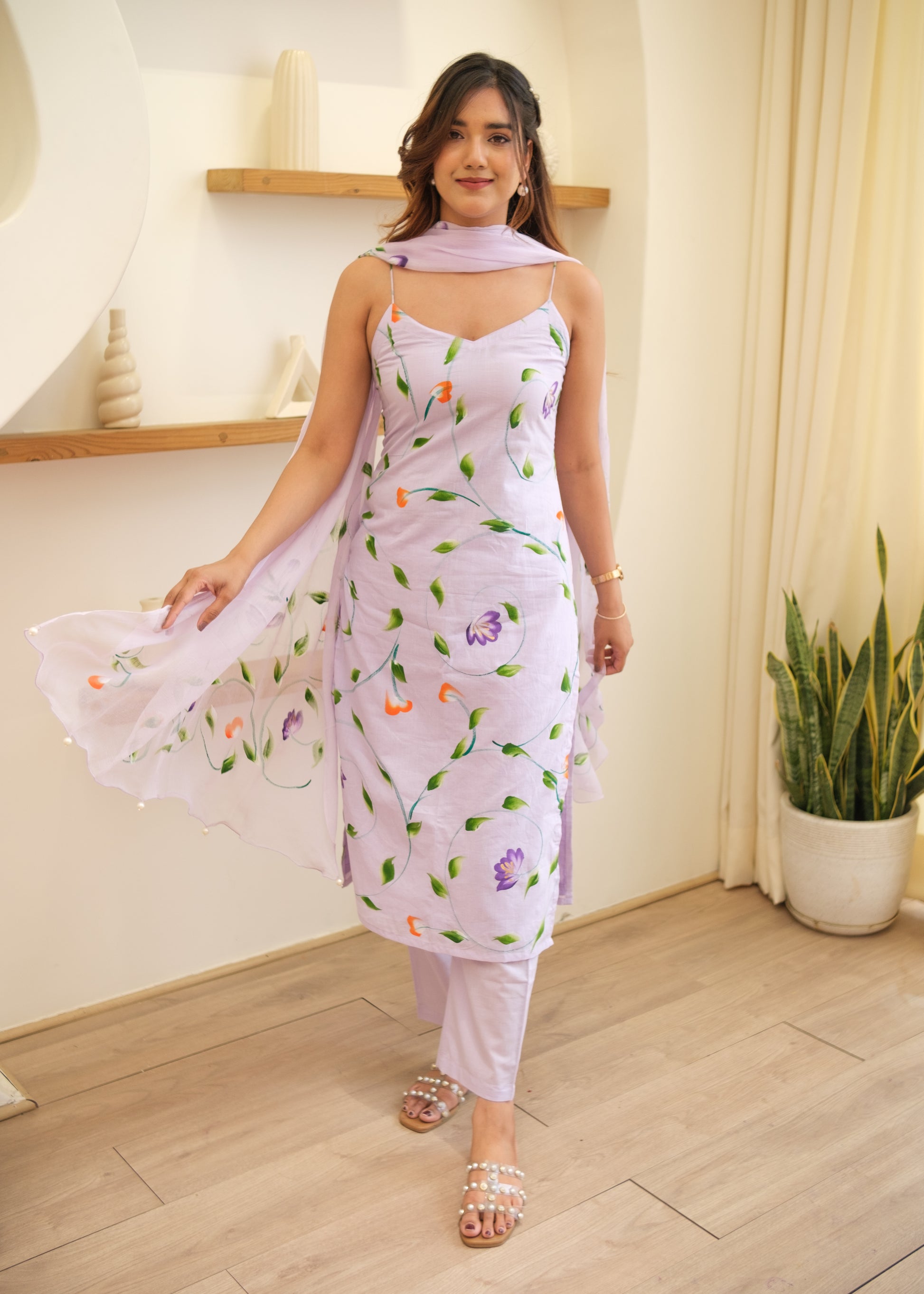 AABROO Lavender Hand Painted Kurta Set