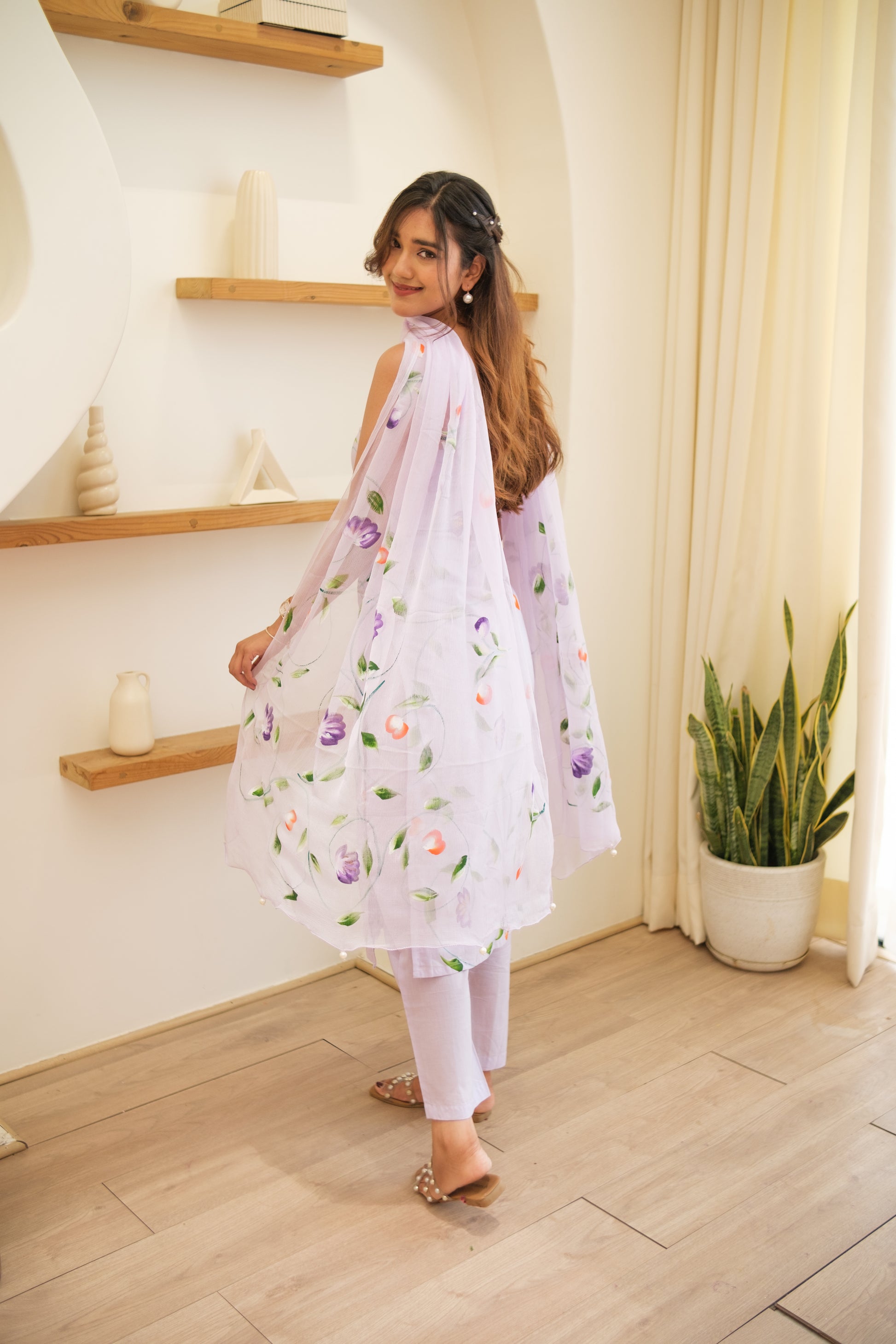 AABROO Lavender Hand Painted Kurta Set