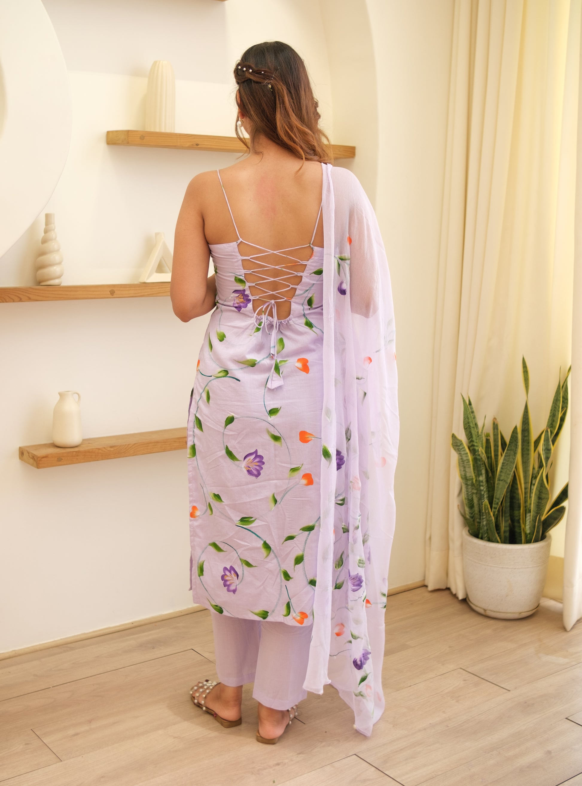 AABROO Lavender Hand Painted Kurta Set