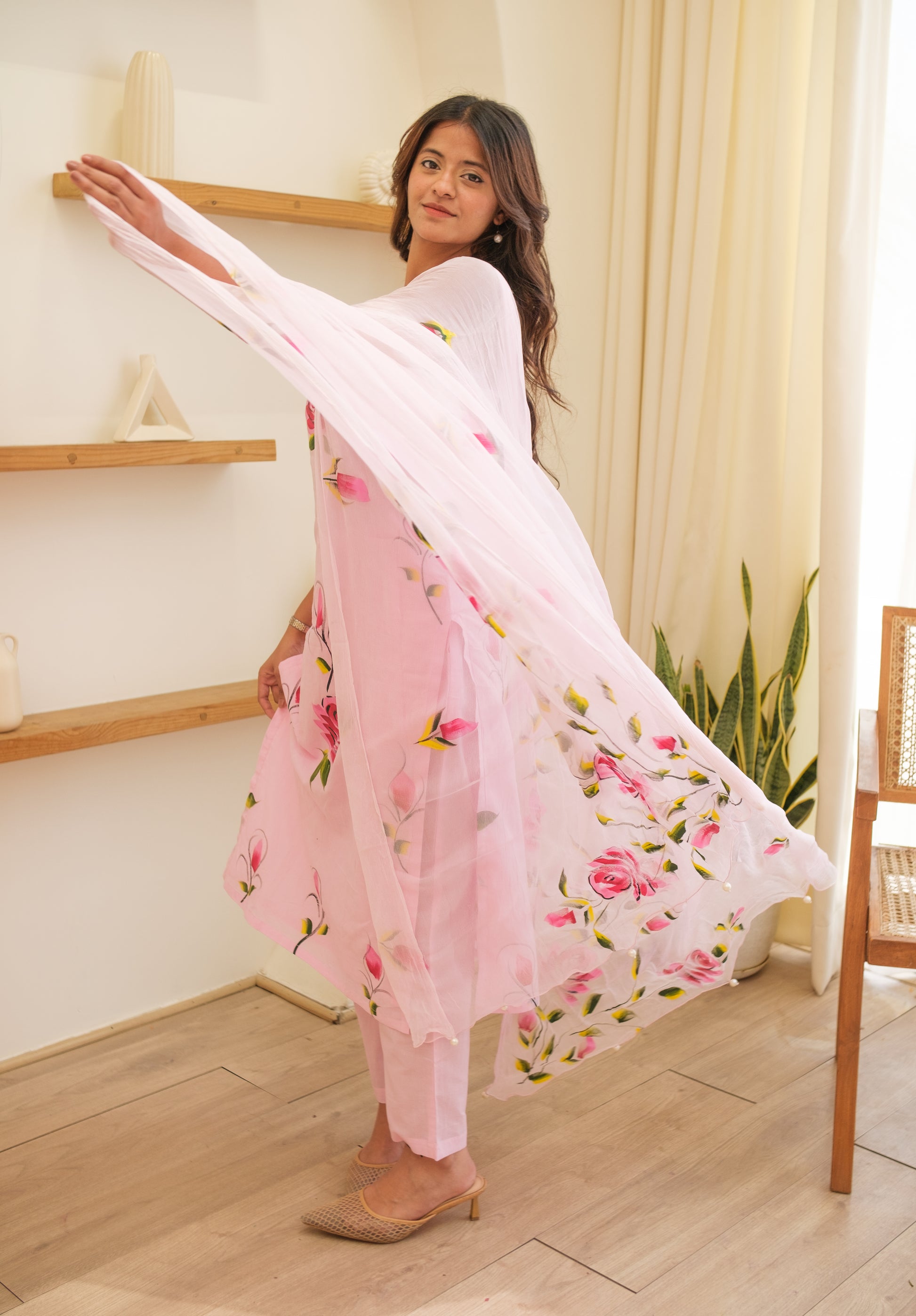 AABROO Pink Hand Painted Kurta Set