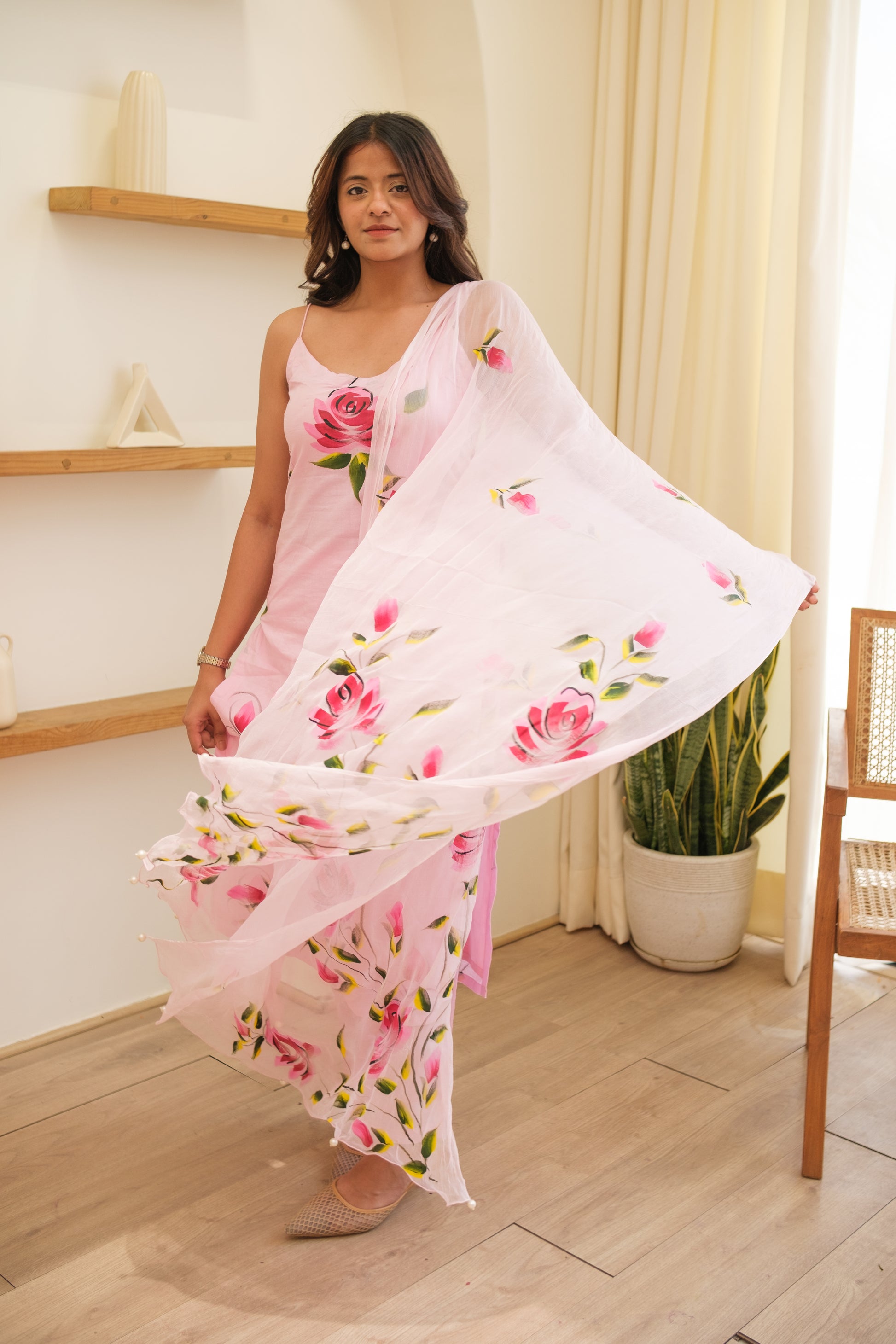AABROO Pink Hand Painted Kurta Set