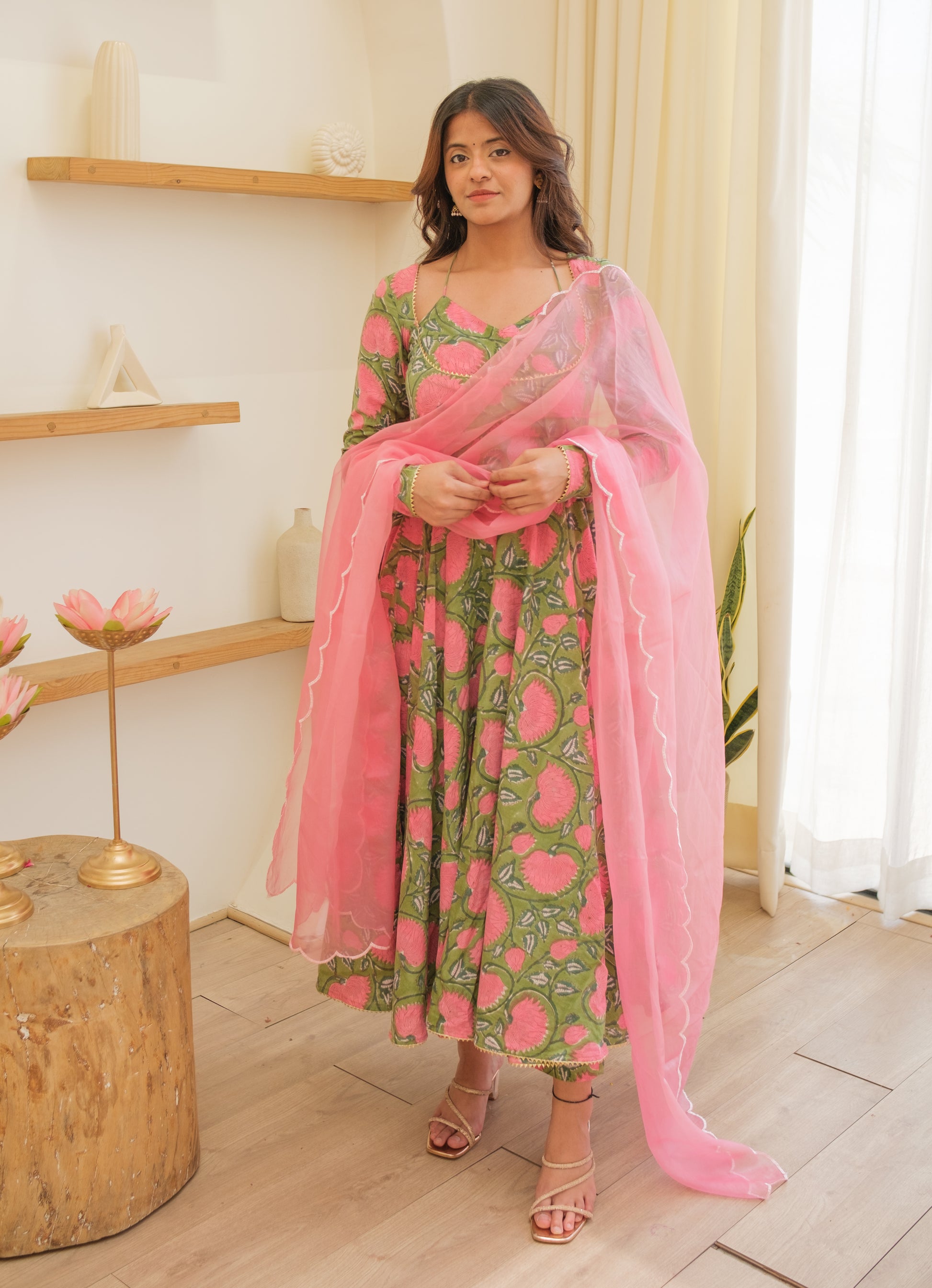 KANCHLI Green Floral Kurta Set