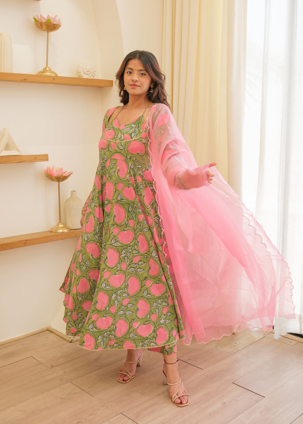KANCHLI Green Floral Kurta Set
