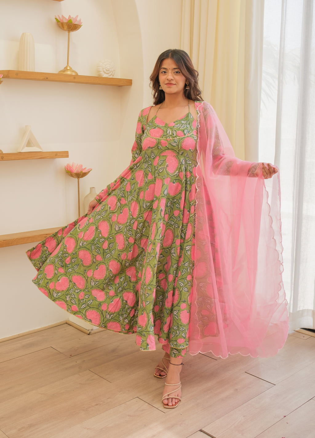 KANCHLI Green Floral Kurta Set