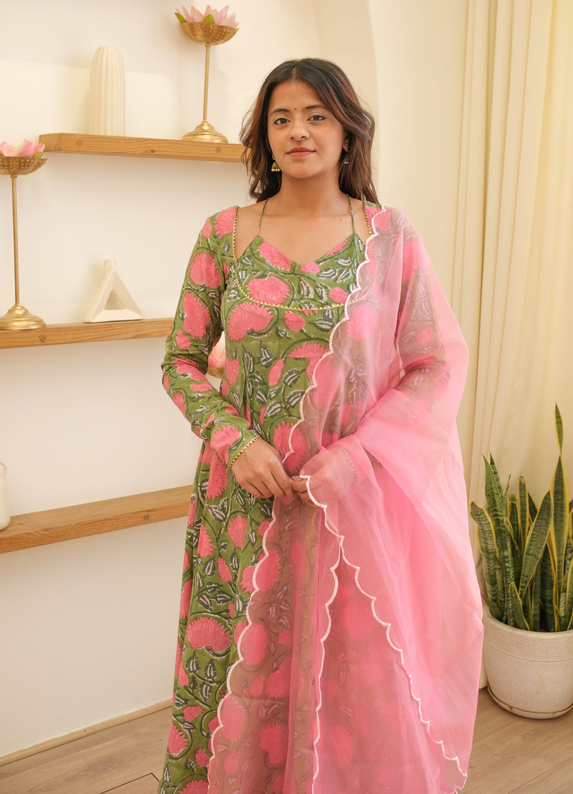 KANCHLI Green Floral Kurta Set