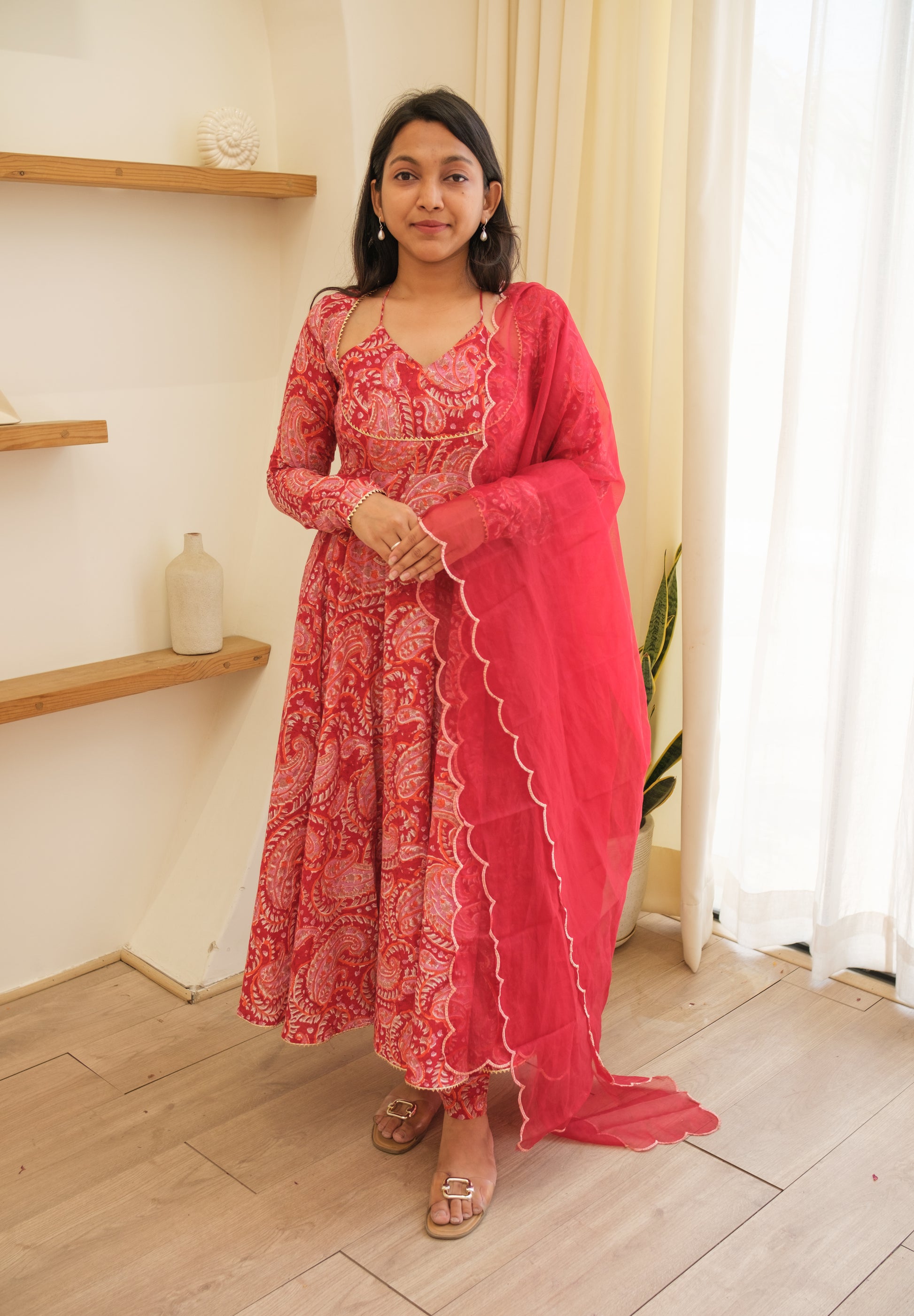 KANCHLI Red Floral Kurta Set