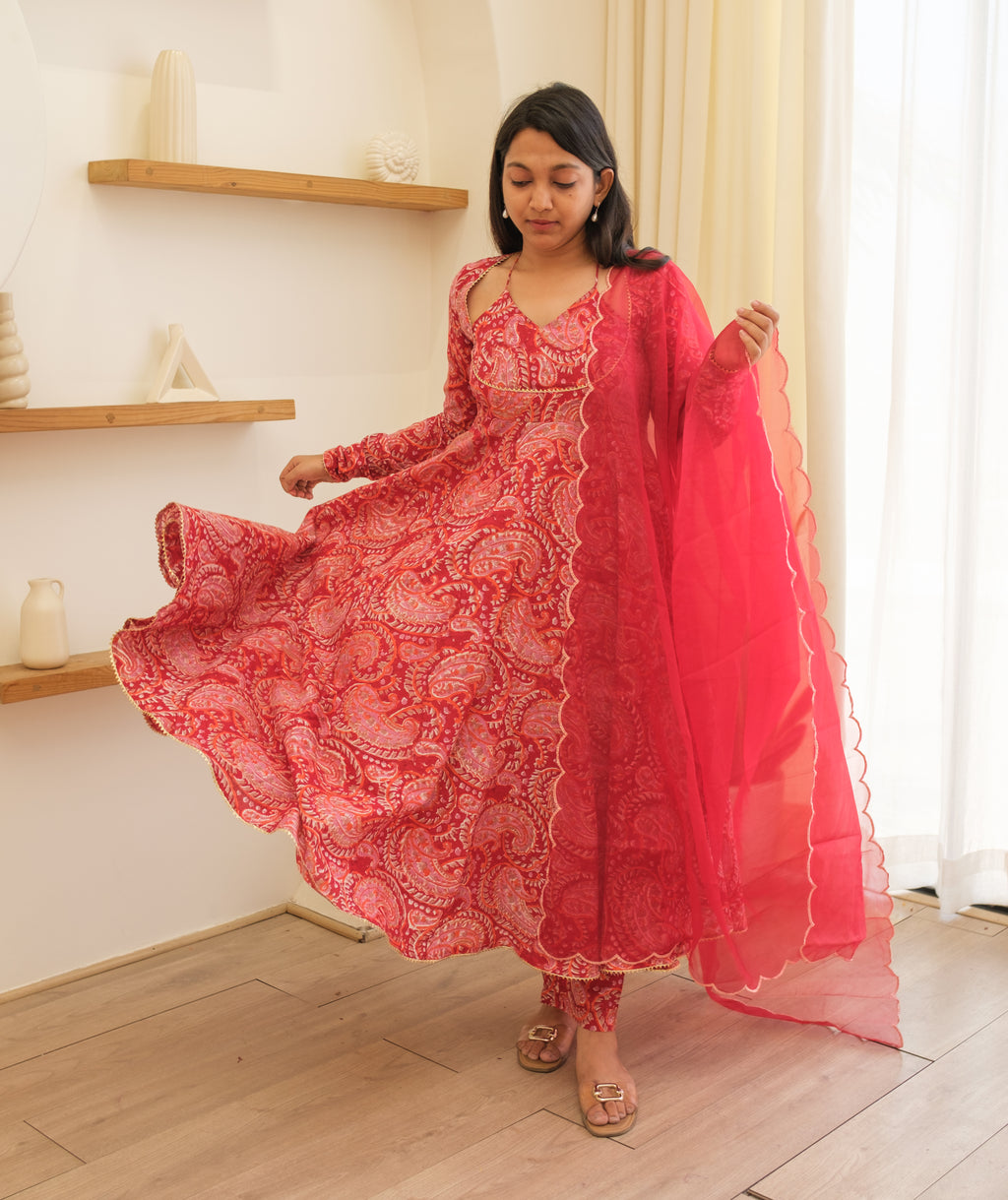 KANCHLI Red Floral Kurta Set