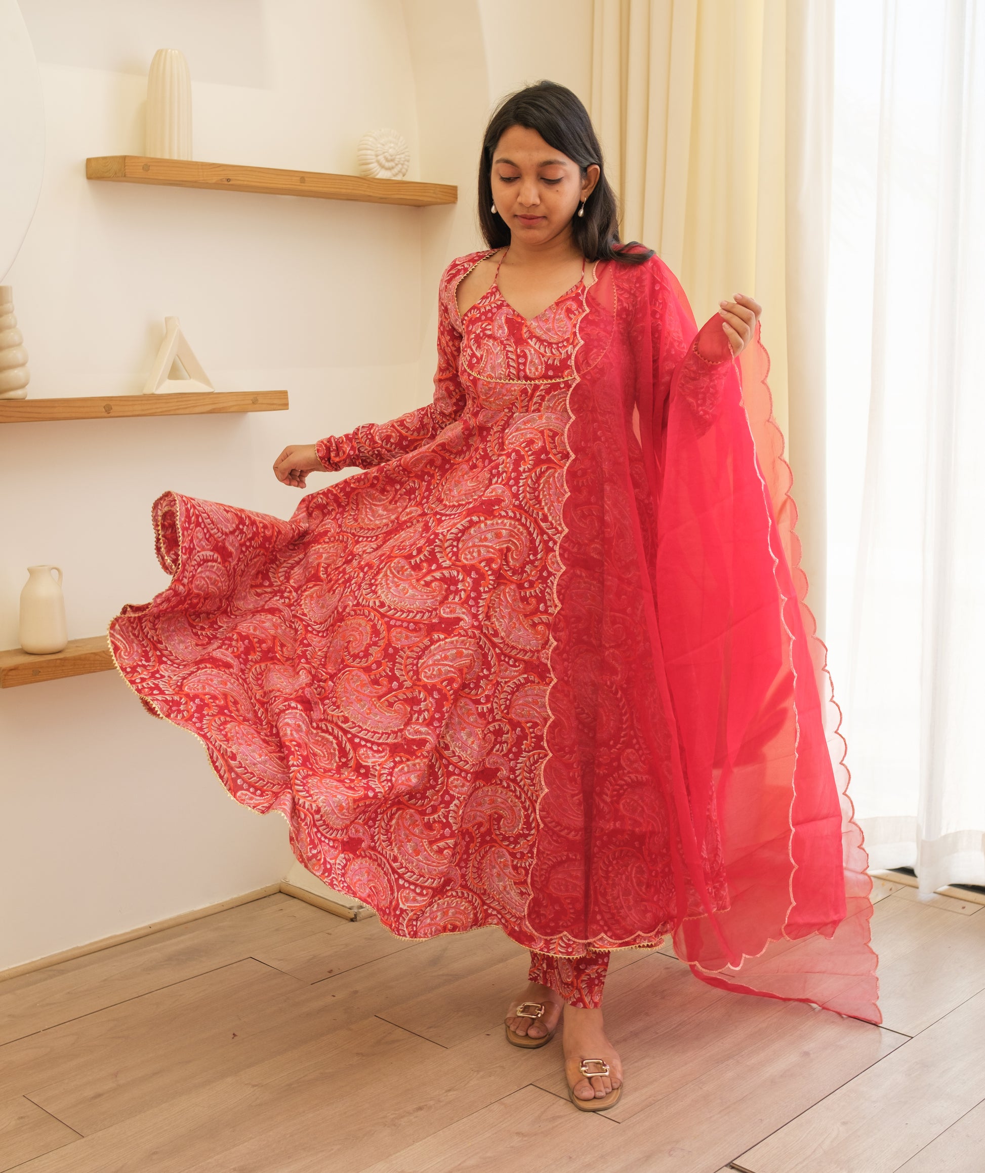 KANCHLI Red Floral Kurta Set