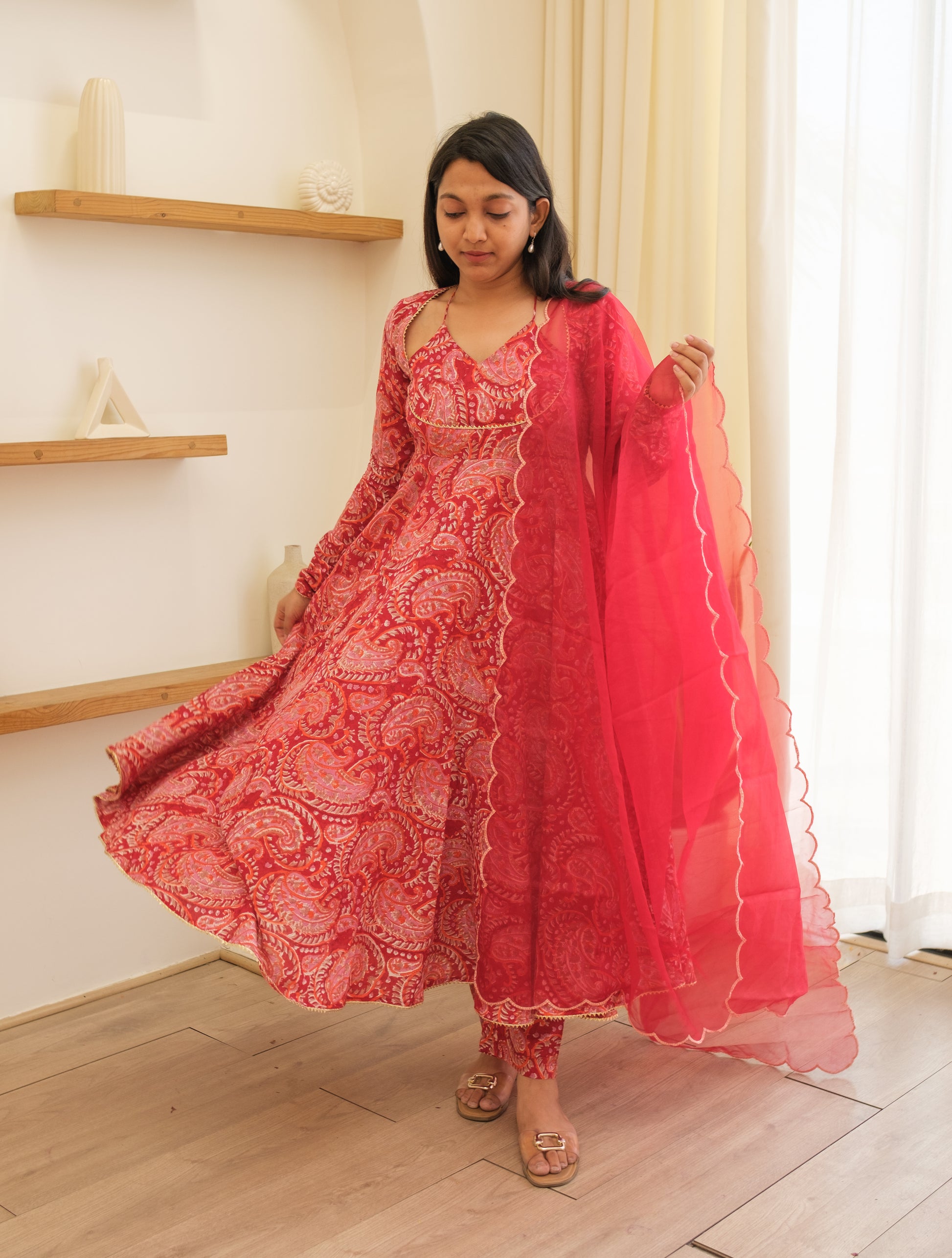 KANCHLI Red Floral Kurta Set
