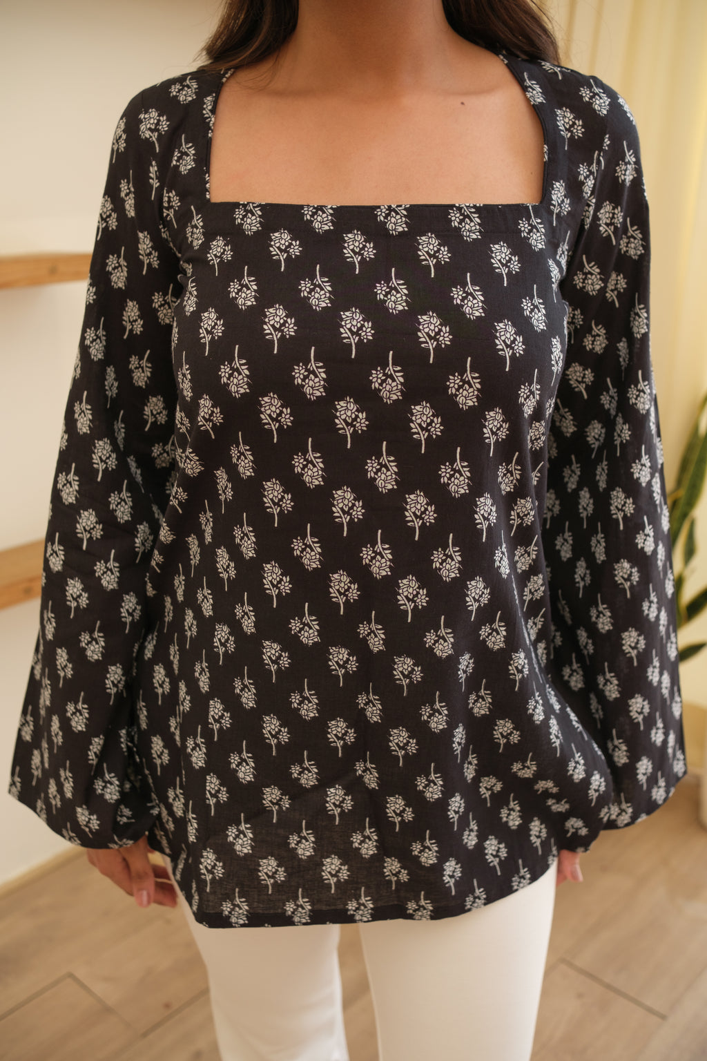 KYARI Black Square Neck Short Kurti