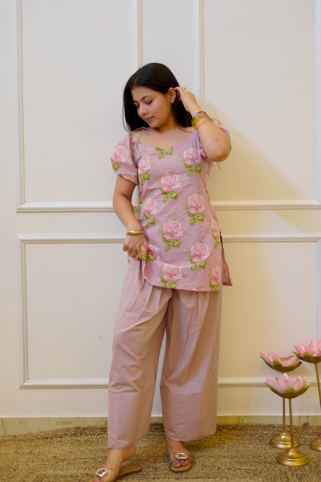 GULABAE Lavender co- ord set with detachable sleeves