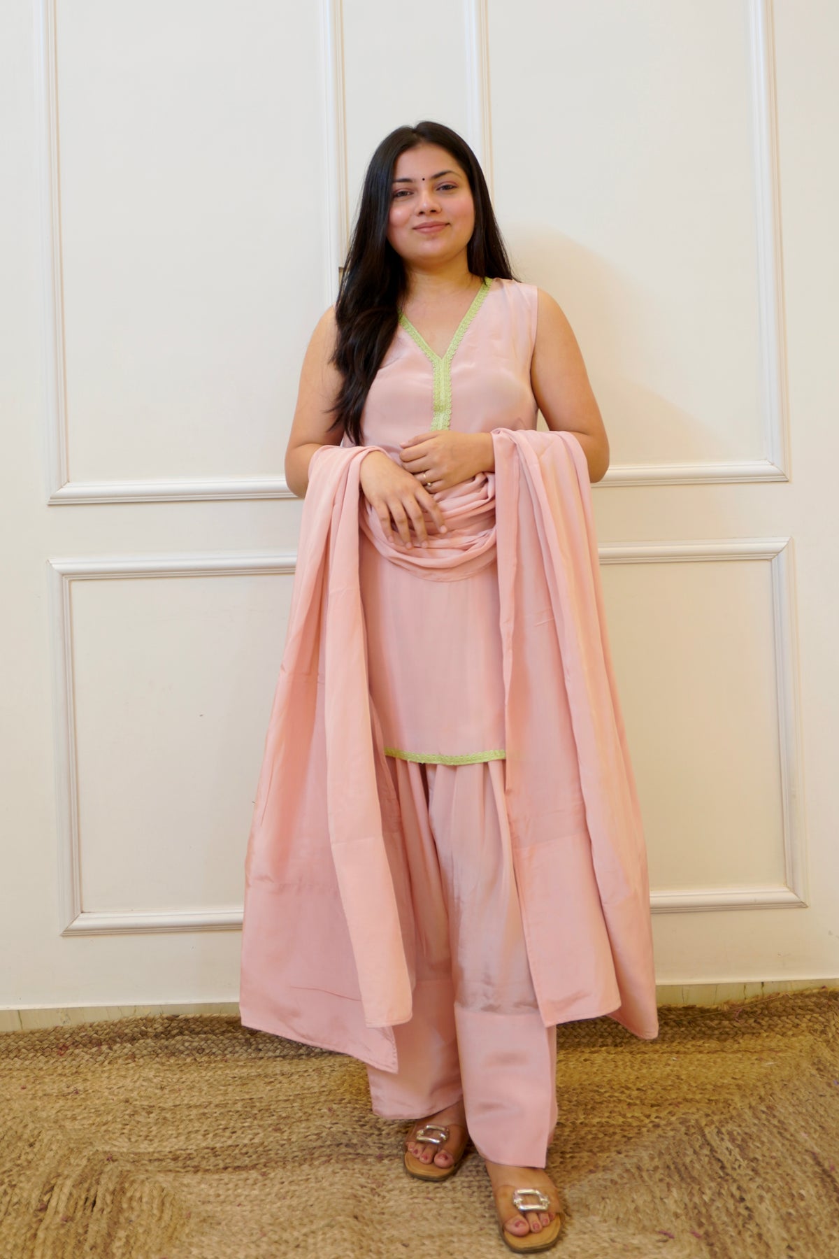 DESI GULABI MATCHA farshi set with dupatta