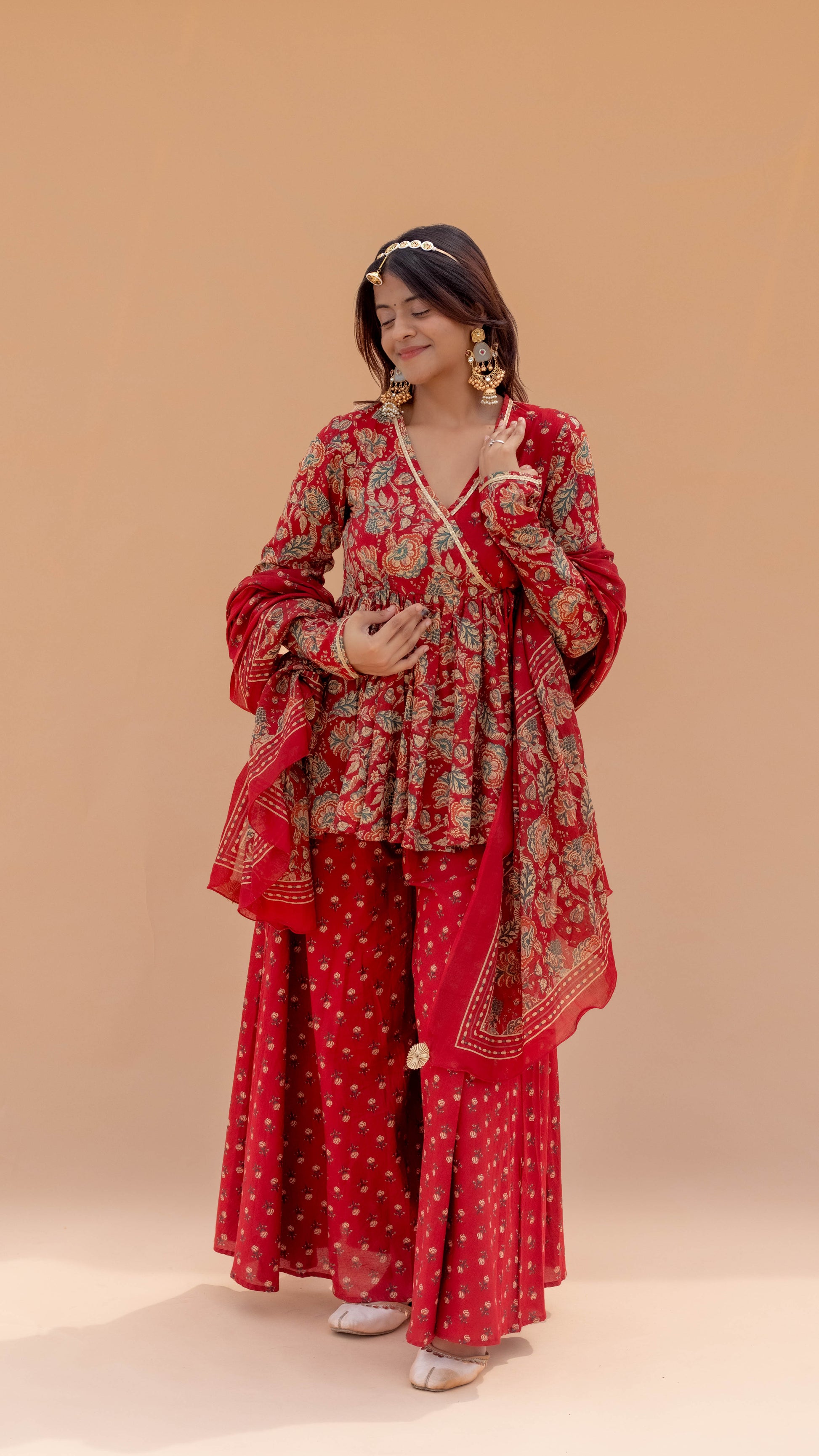PAHELI Red Angrakha Set