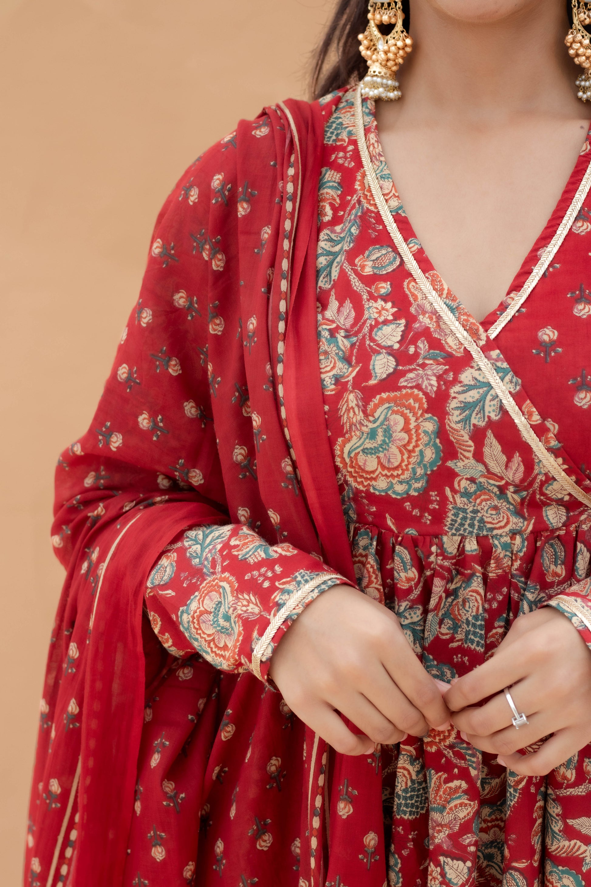 PAHELI Red Angrakha Set